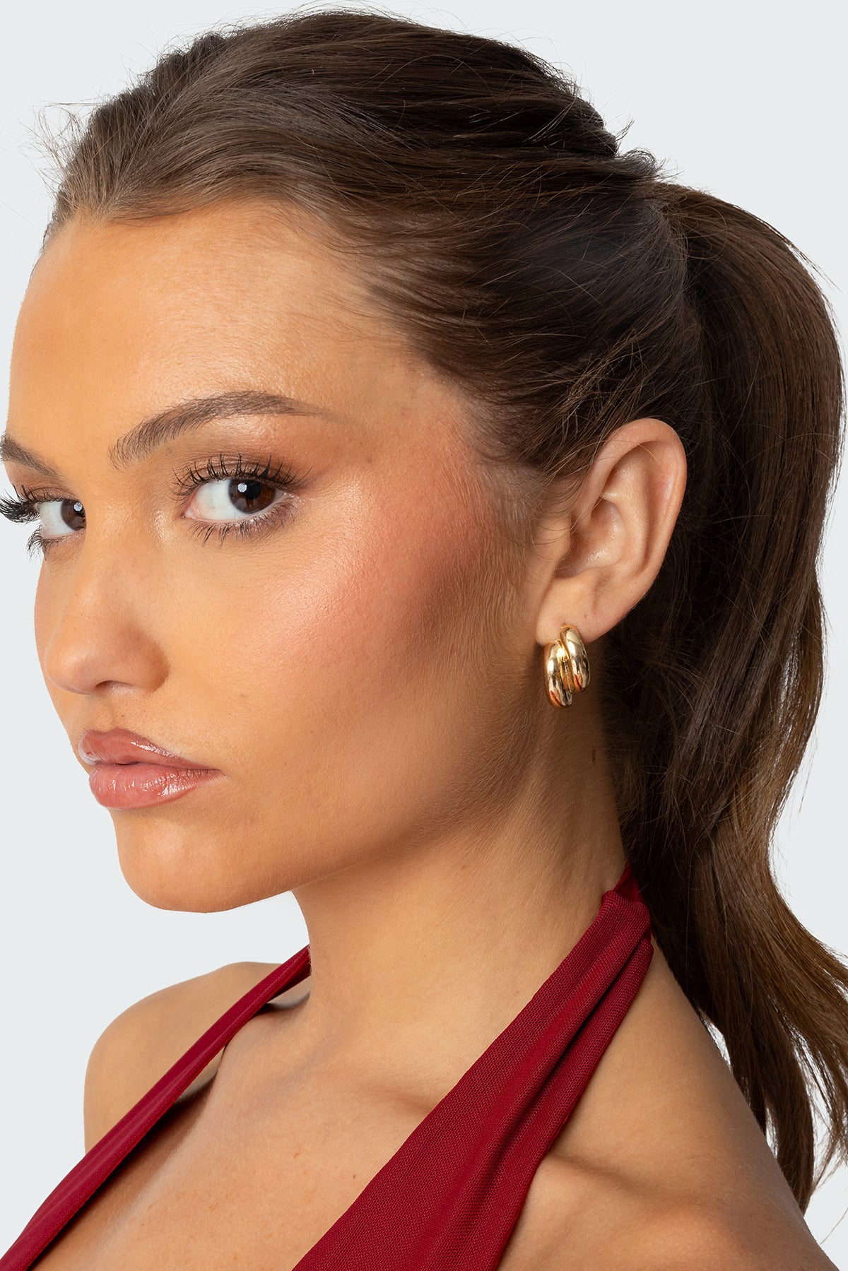 Chunky Gold Tone Stud Earrings Elegant Design