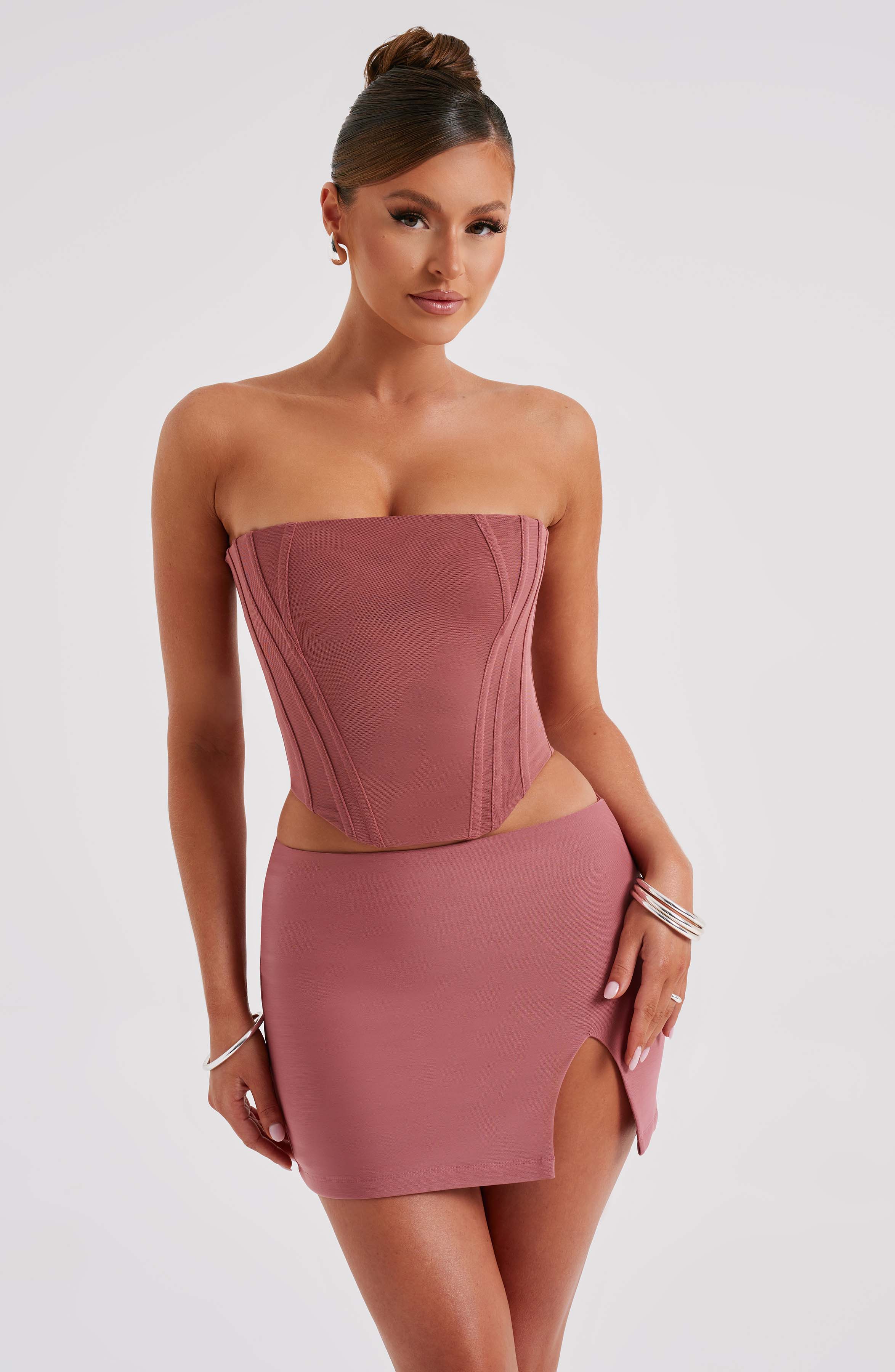 Rose Pink Corset Cami Top - Premium Mesh, Strapless
