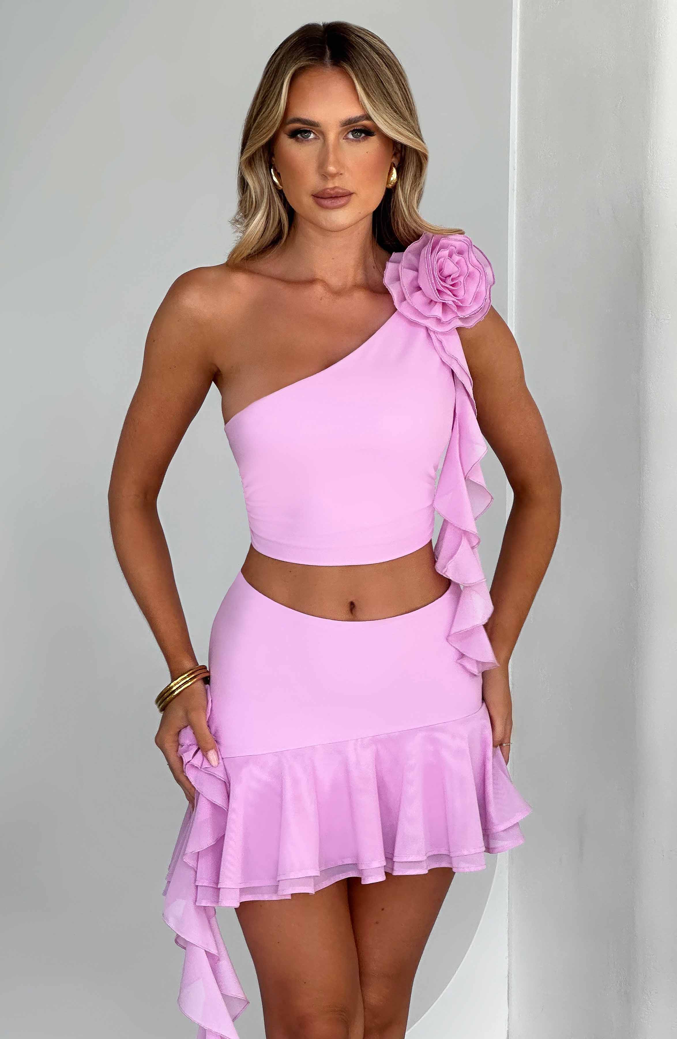 Pink One Shoulder Ruffled Top - Stylish Daina Design