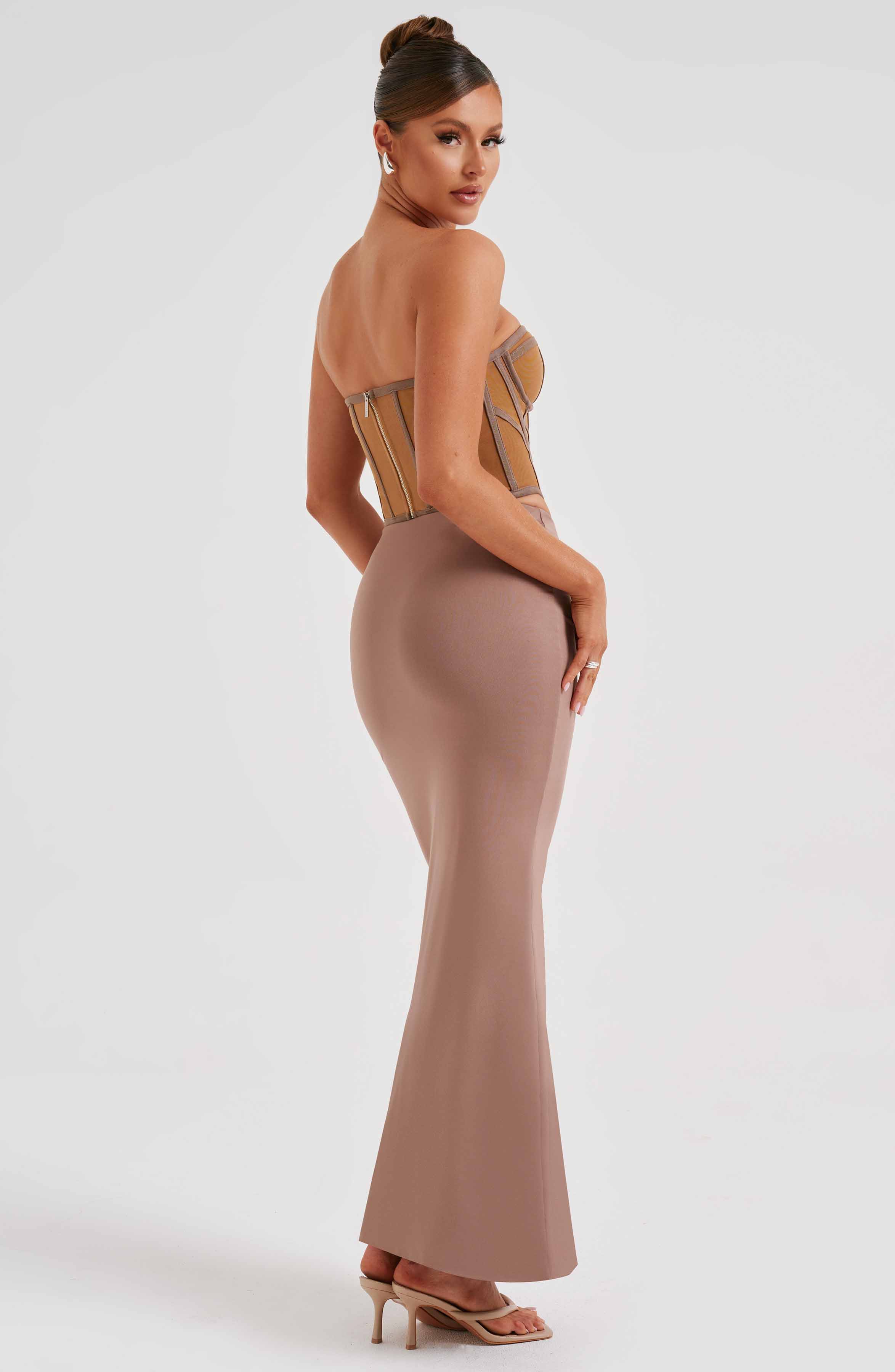 Brown Jersey High Waisted Maxi Skirt for Women