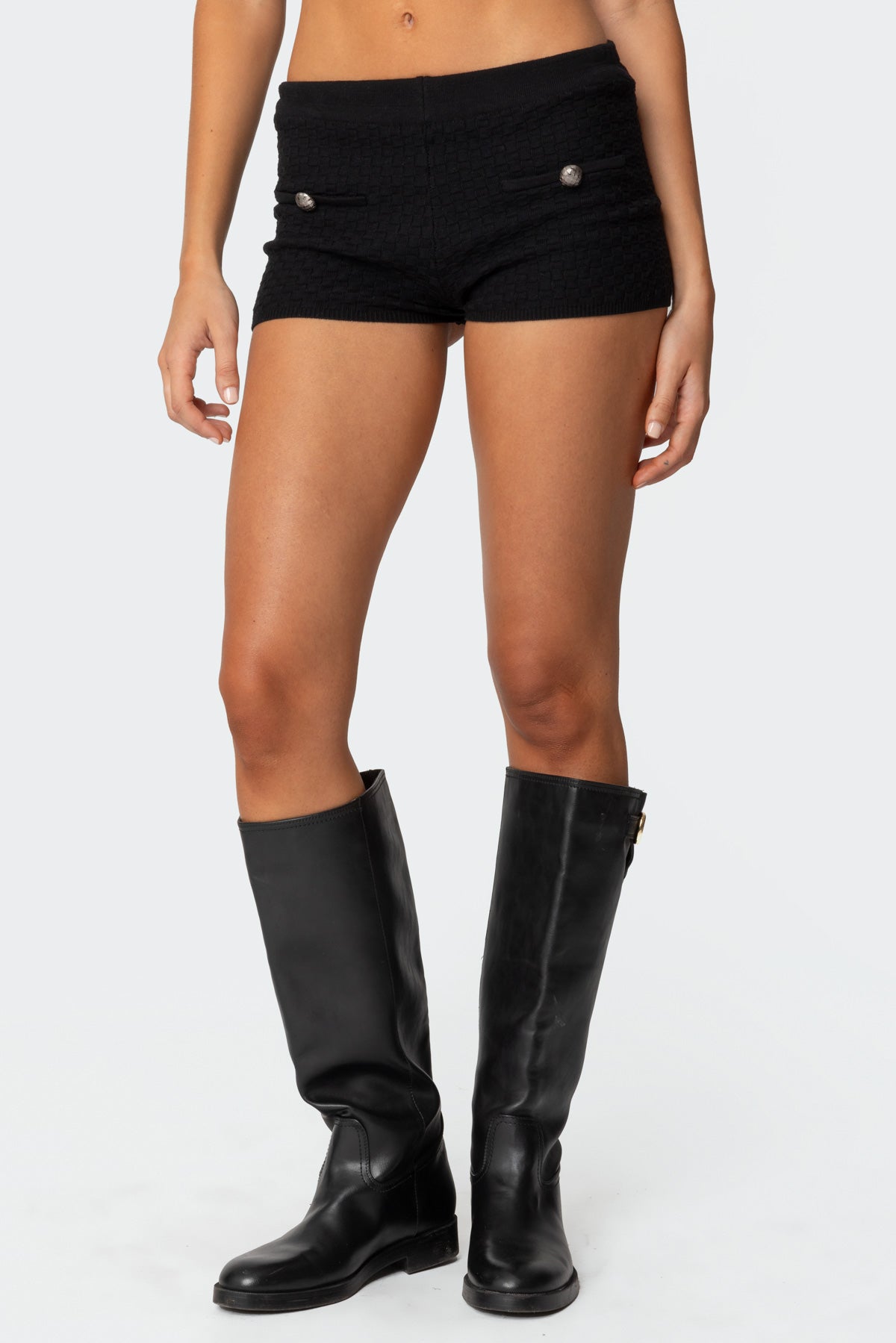 Black Knit Shorts Set - Cotton Womens Matching Shorts
