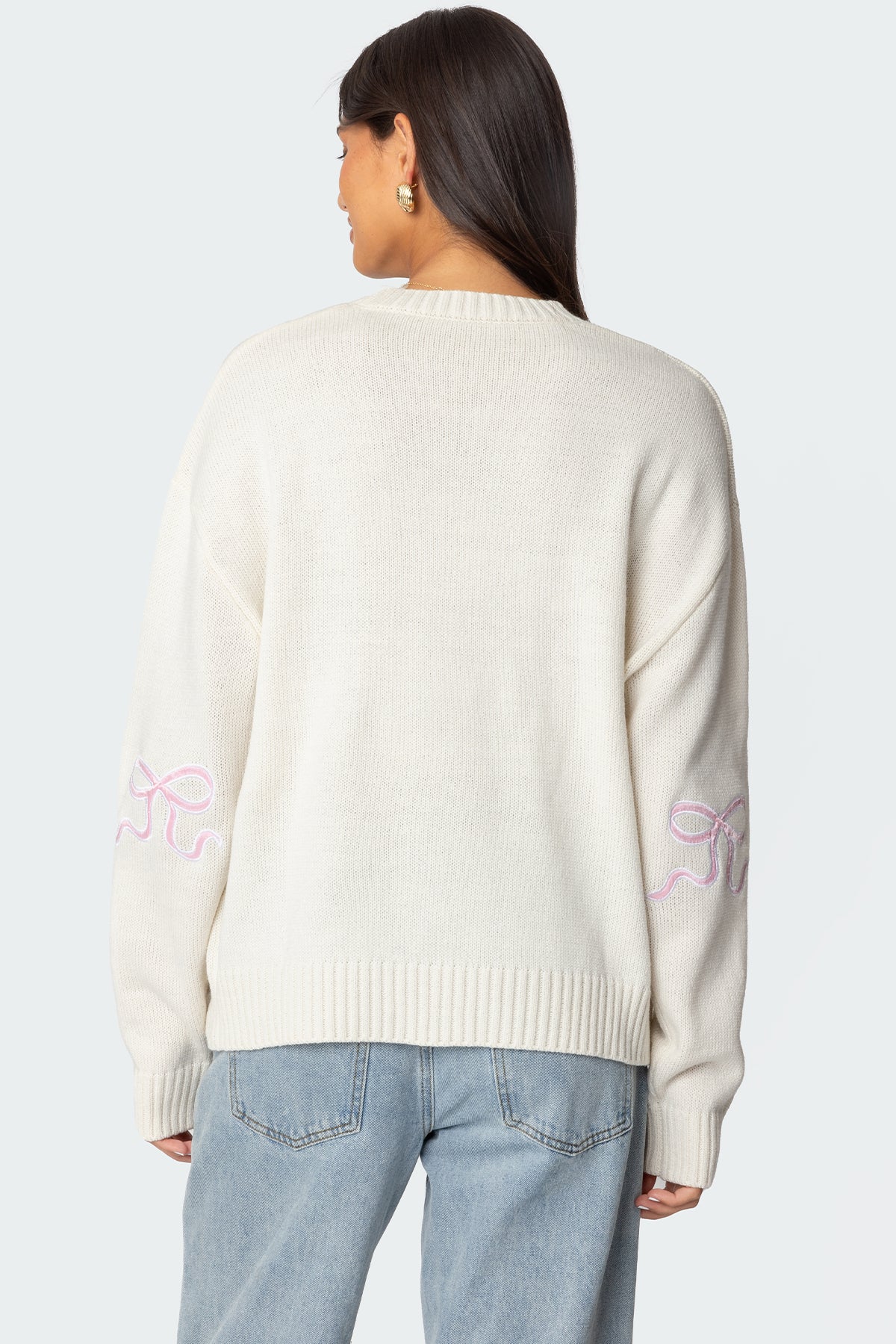 White Knit Bow Detail Sweater