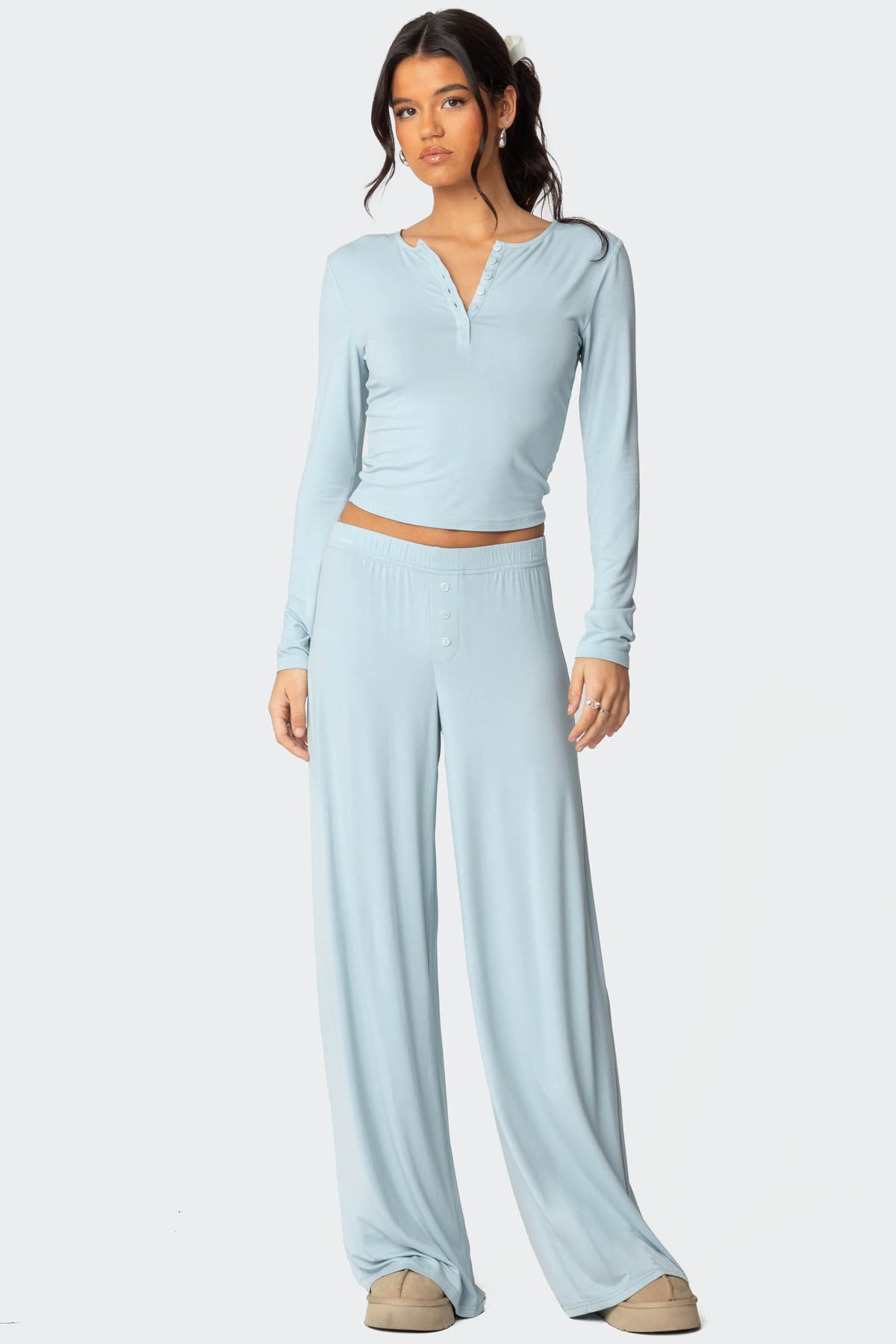 Light Blue Sleepwear Elastic Waistband Pants