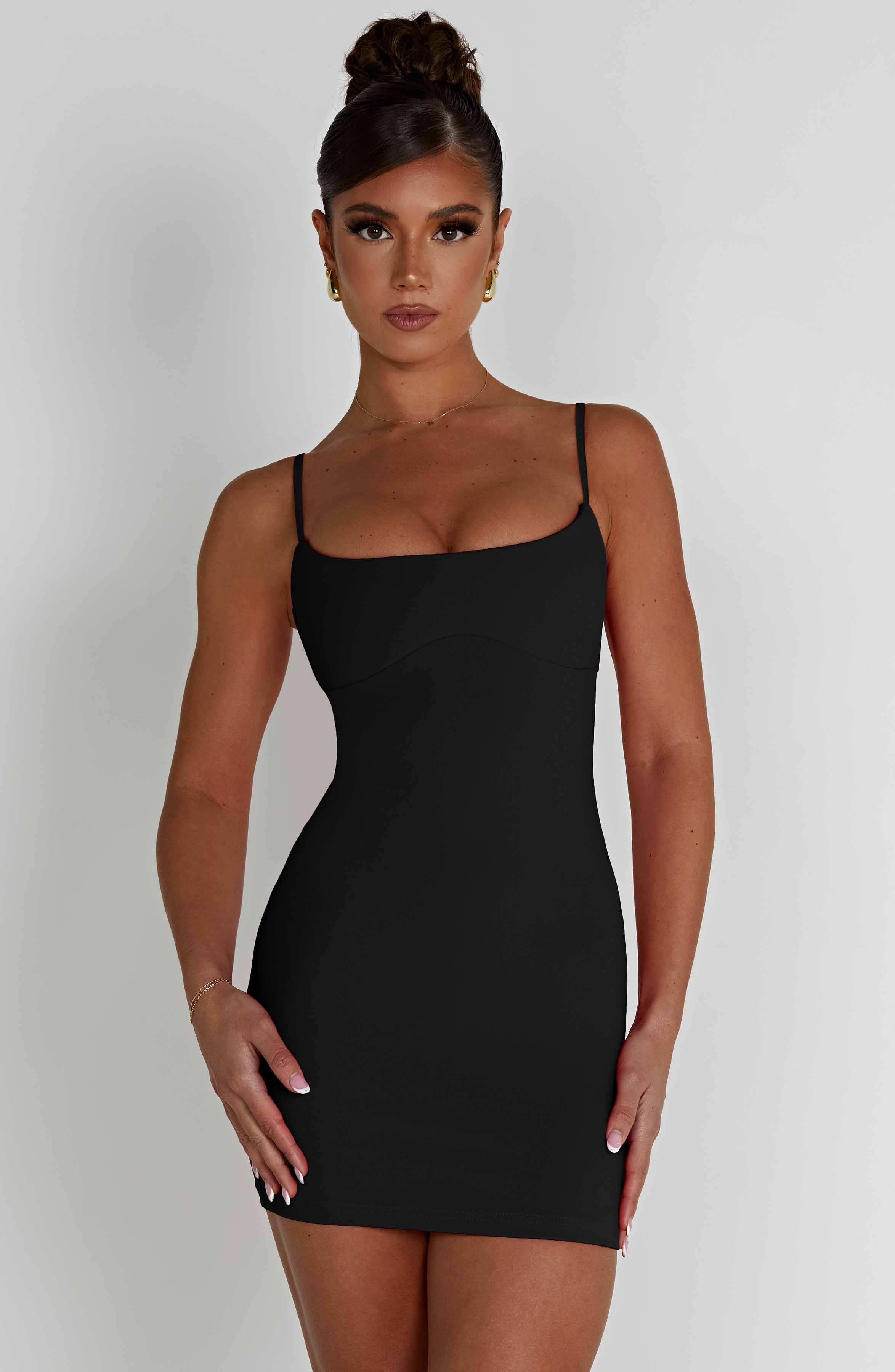 Black Stretch Crepe Bodycon Mini Dress - Chic & Sculpted