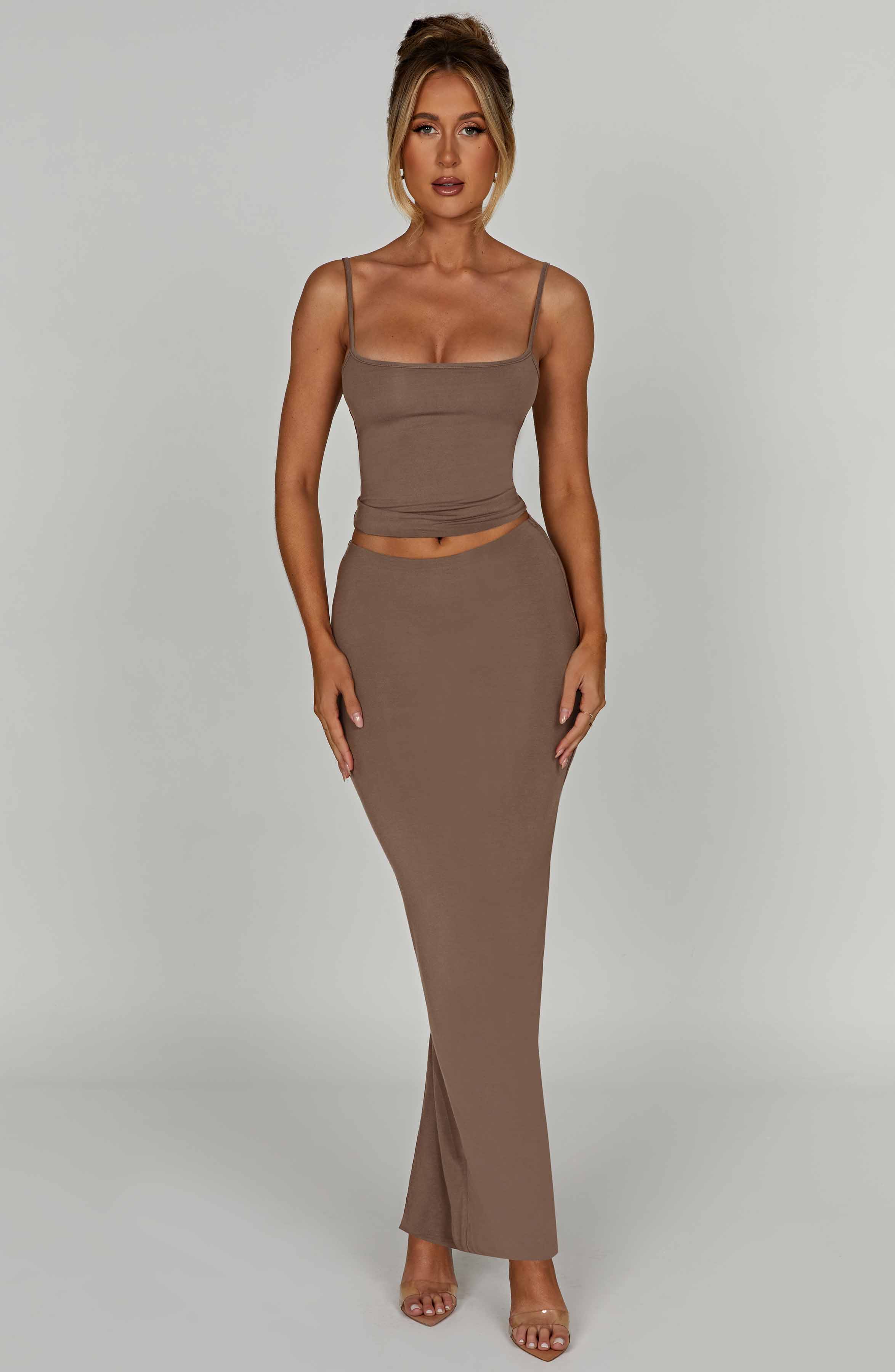 Brown Modal Maxi Skirt - Womens Soft Stretch Long Skirt