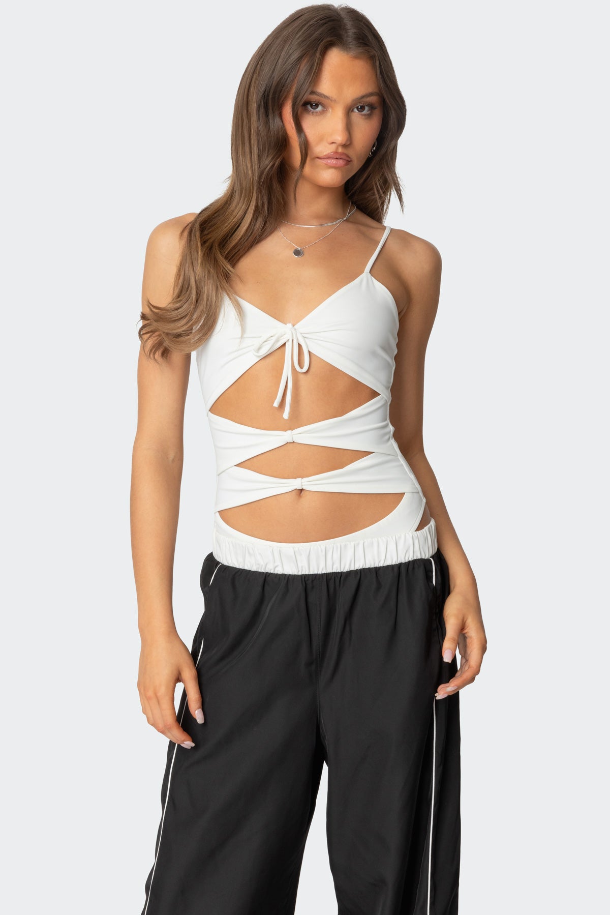 White Serene Cut Out Nylon Spandex Bodysuit
