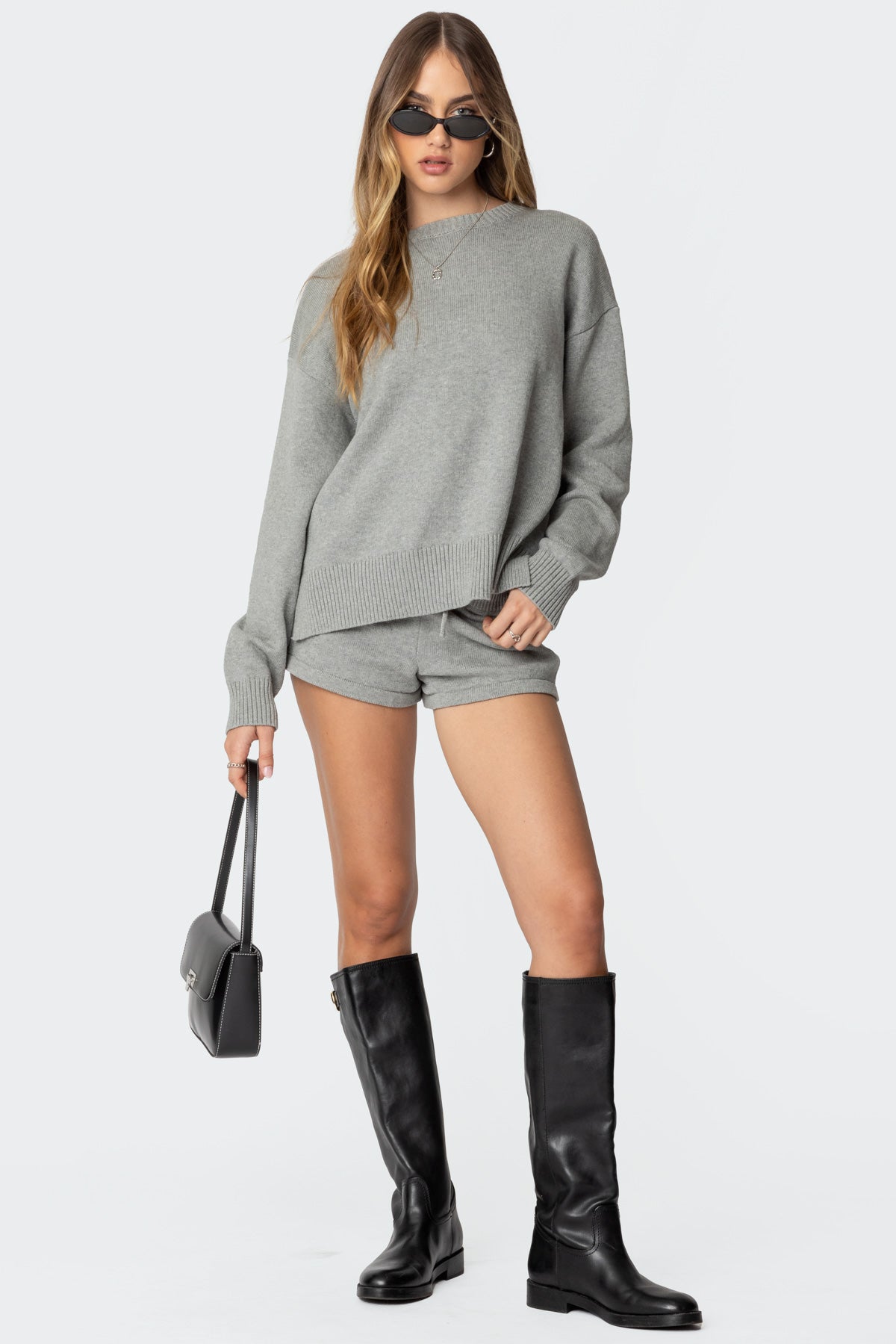 Gray Melange Knit Shorts - Comfy Cotton Set