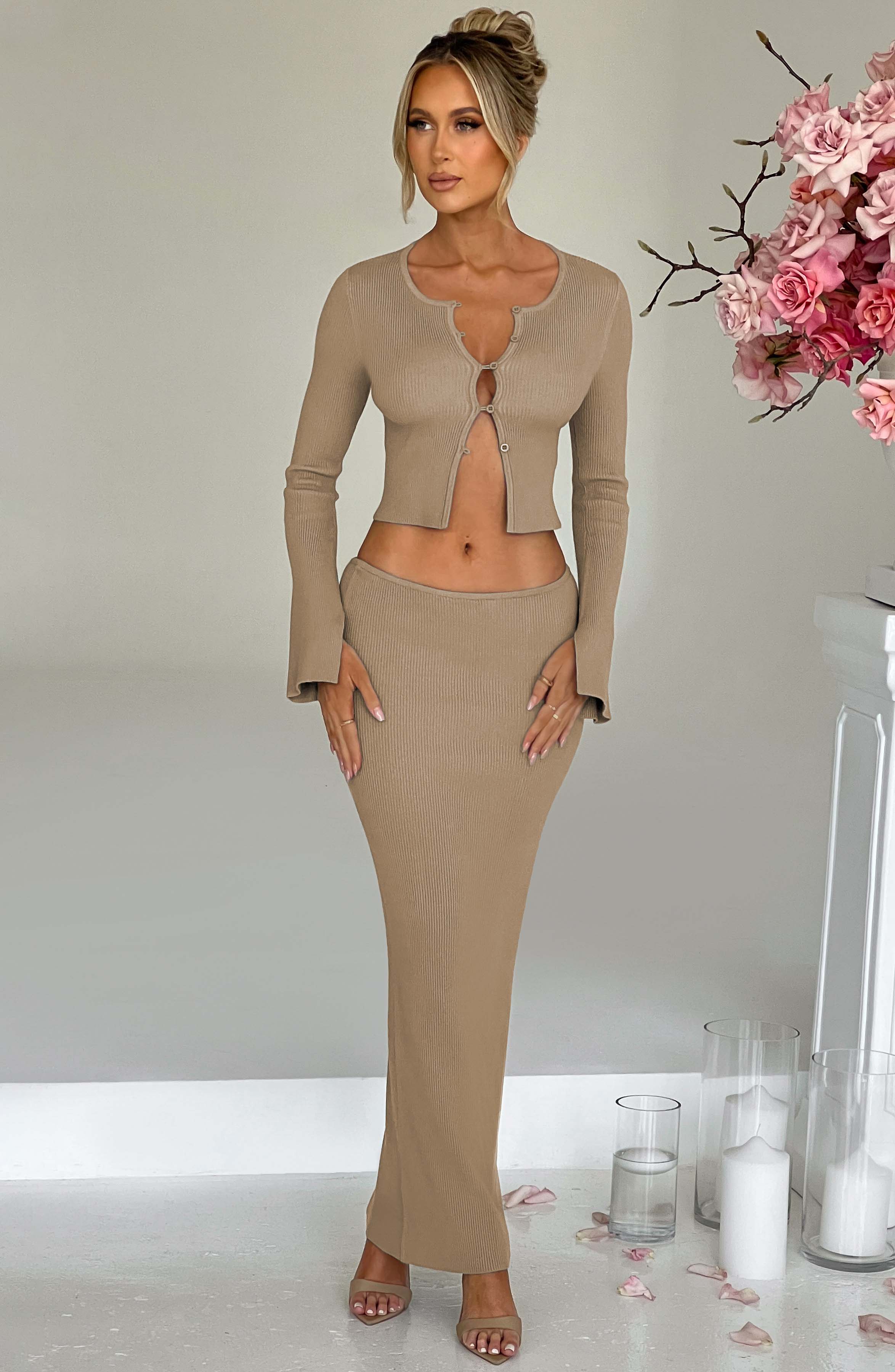 Beige Ribbed Knit Maxi Skirt - Premium Comfort & Flattering Fit