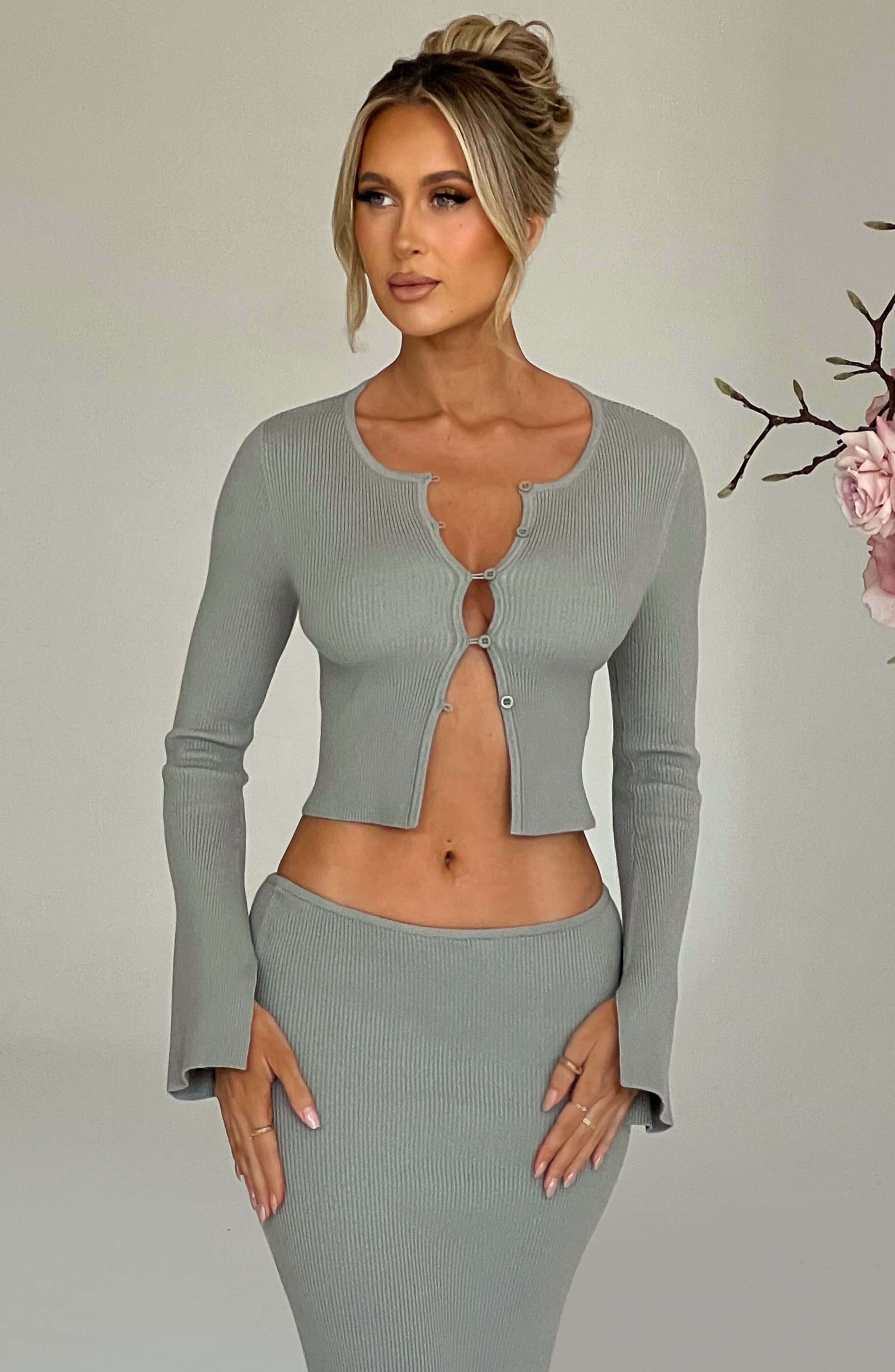 Khaki Ribbed Knit Cardigan with Button Front