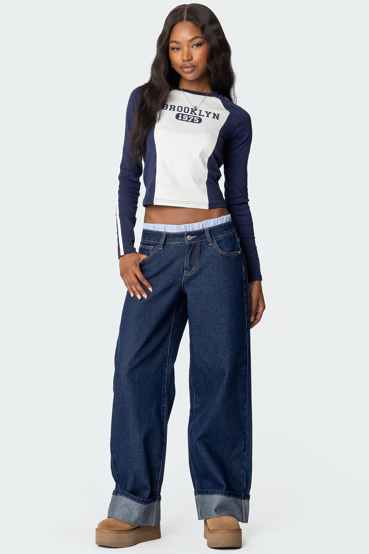 Dark Blue Striped Low Rise Denim Jeans