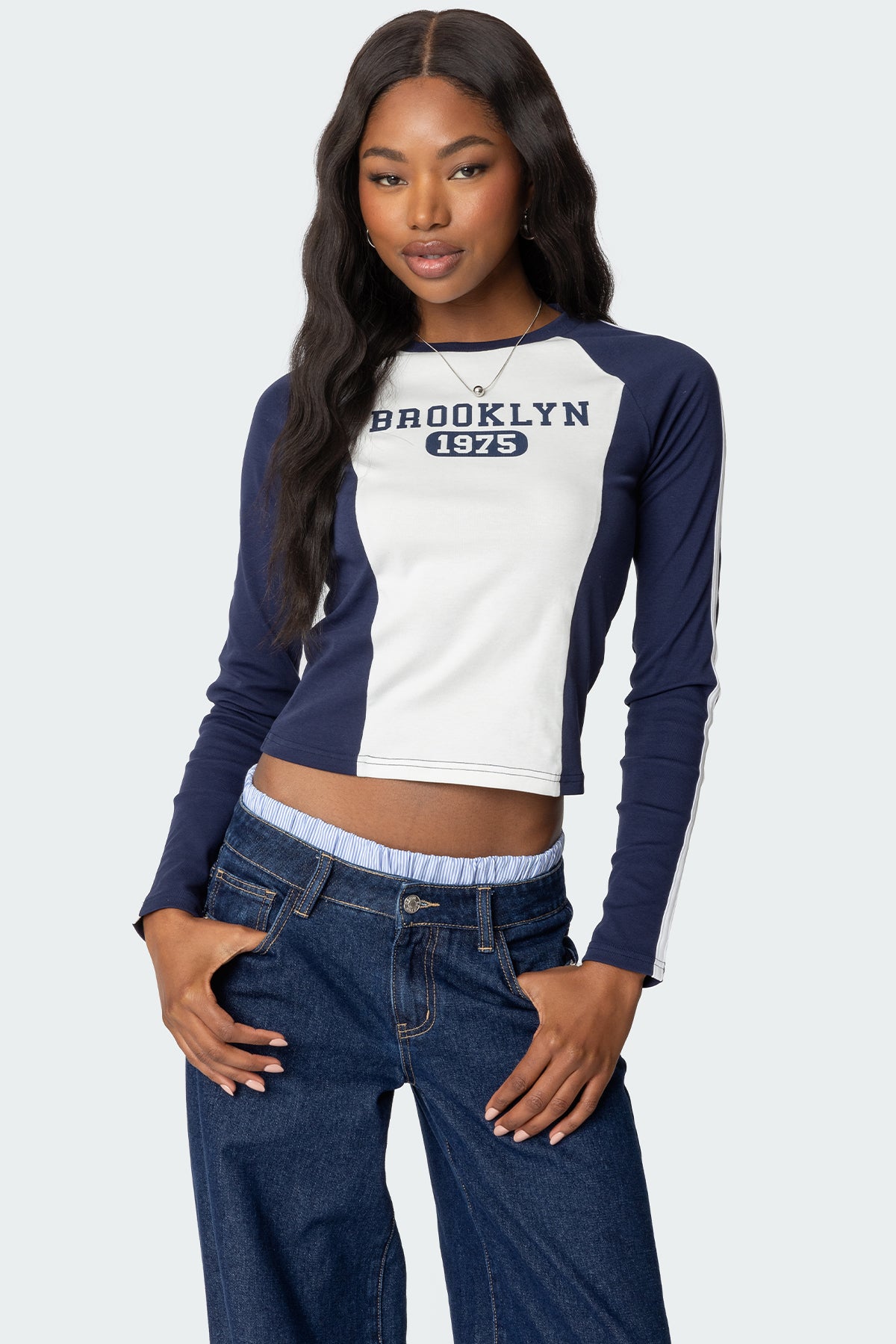 Navy Raglan Sleeve Cotton T-Shirt