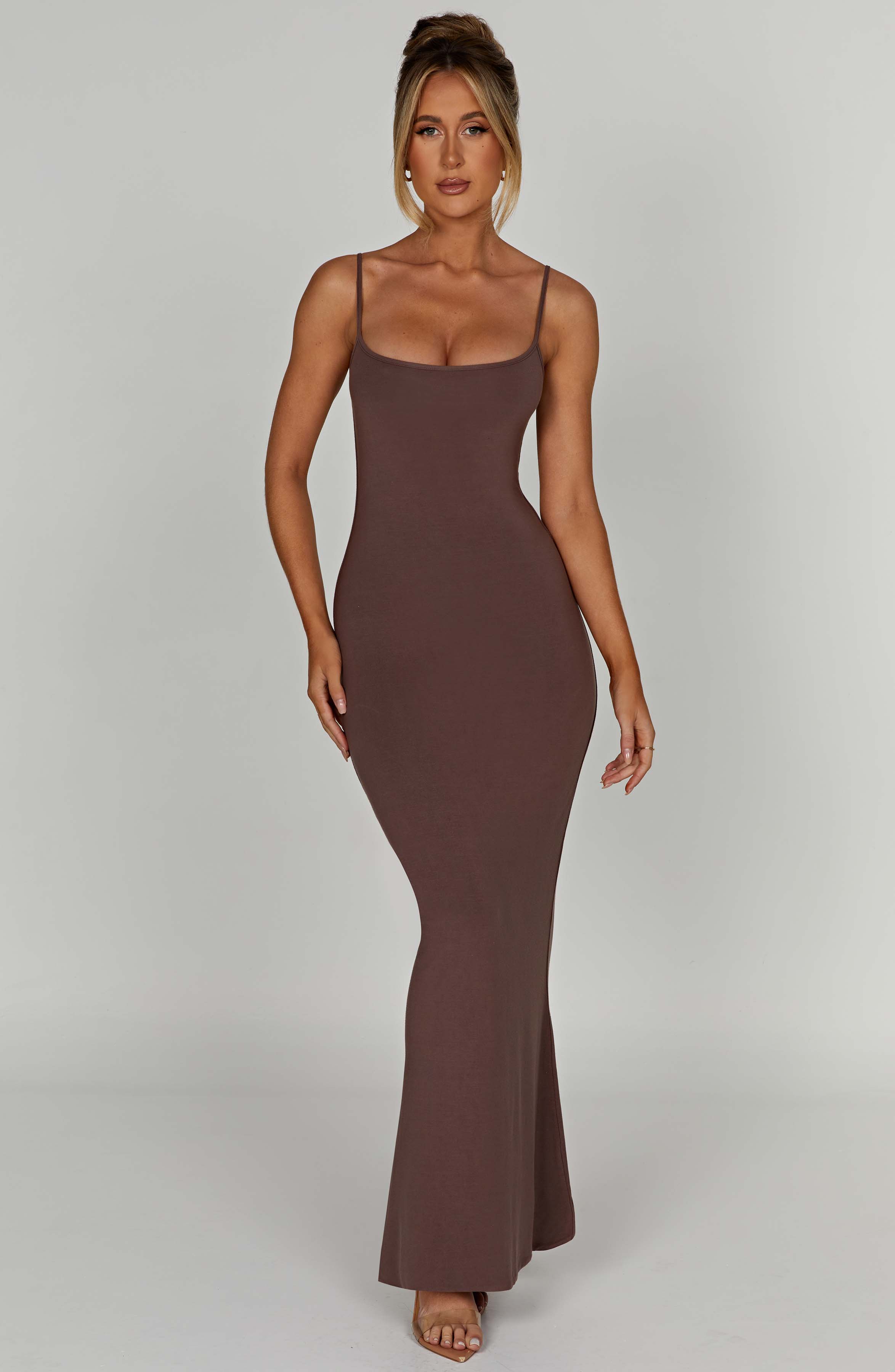 Chocolate Scoop Neck Maxi Dress - PremiumModal Fabric