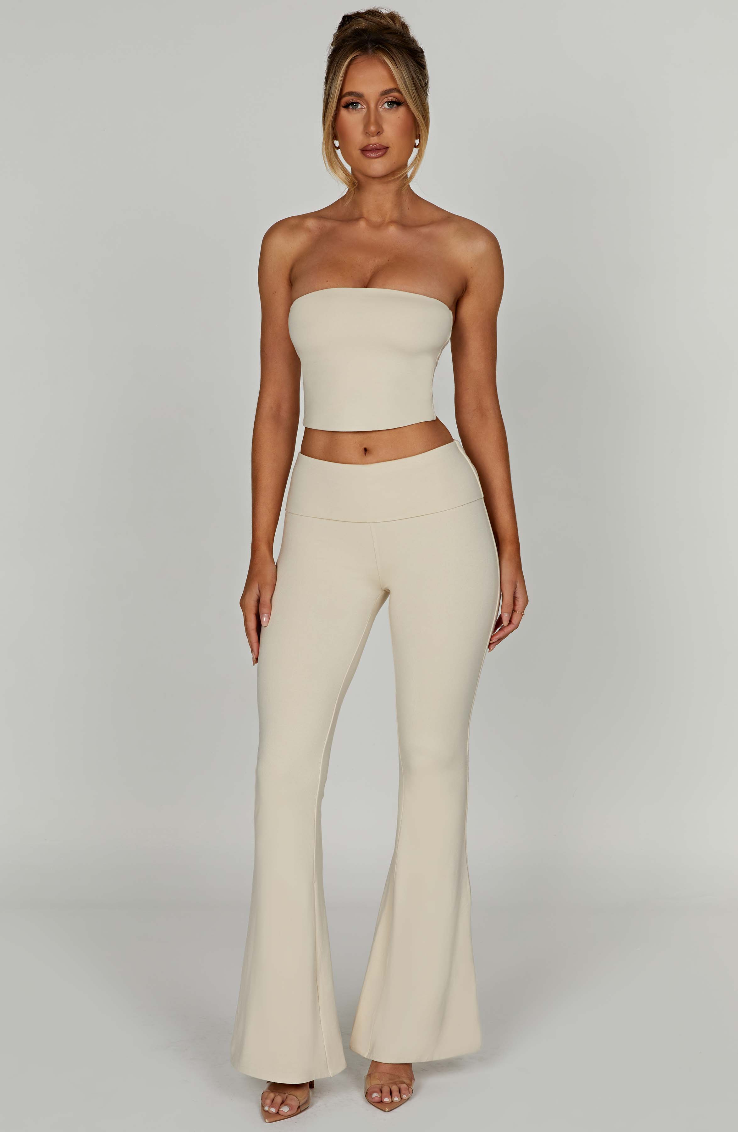 Premium Cream Modal Fold Over Waistband Yoga Pants