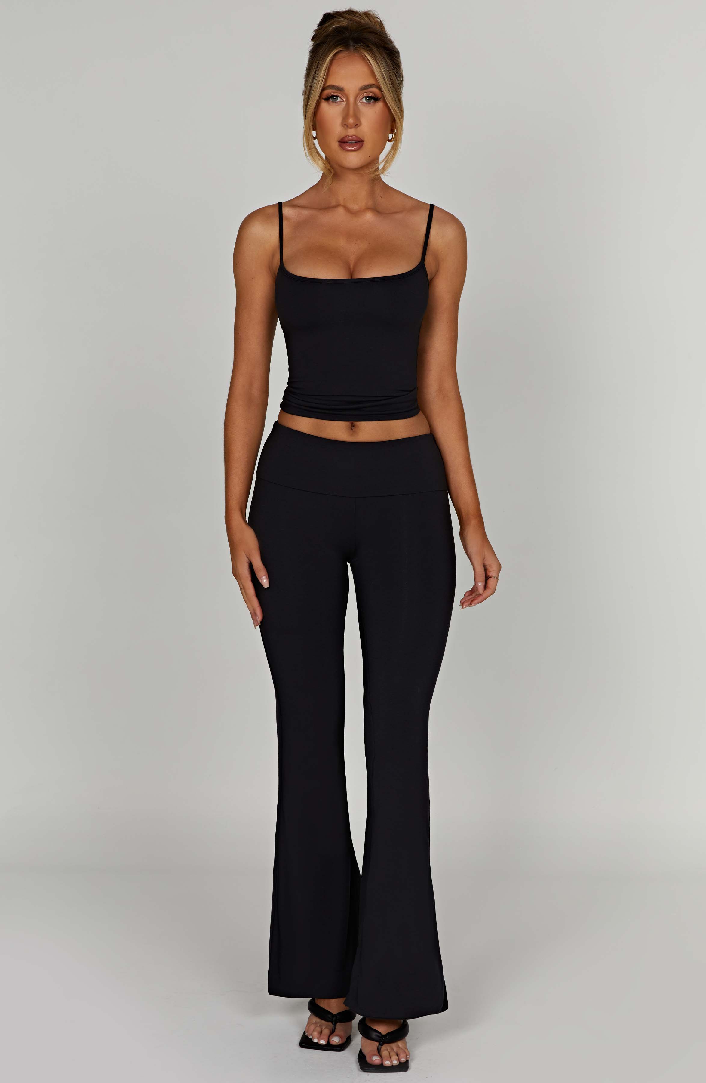 Black Fold Over Waistband Modal Yoga Pants for Women