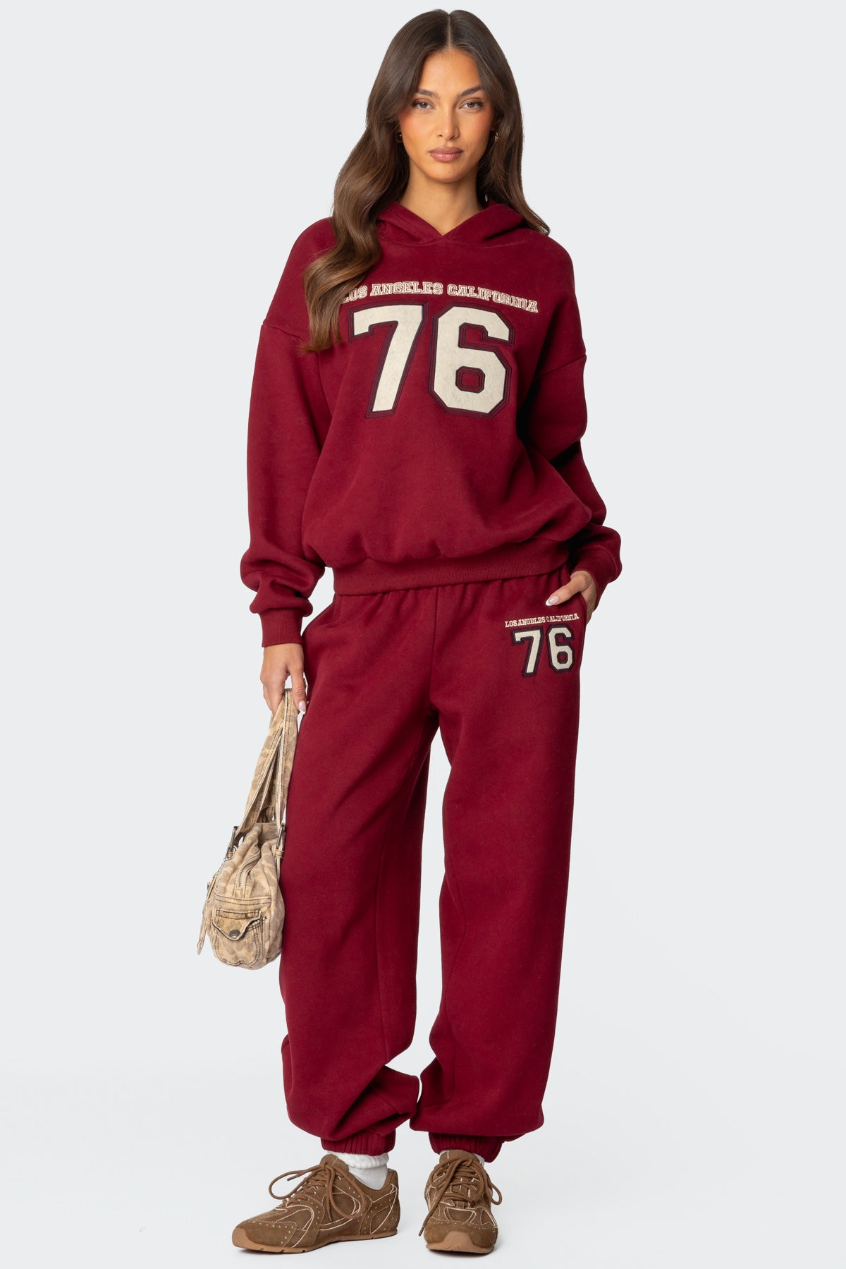Burgundy Graphic Text Sweatpants Set
