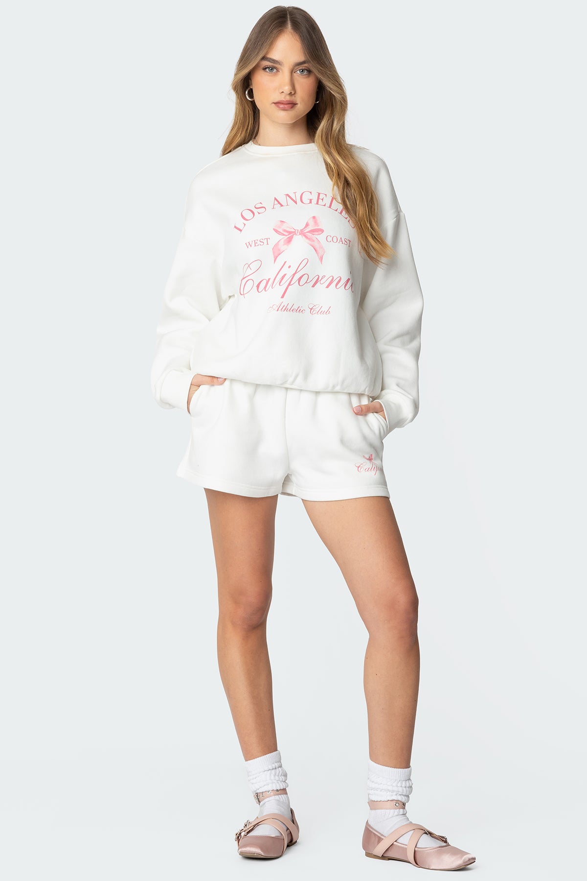 White California Graphic Sweater Shorts Set