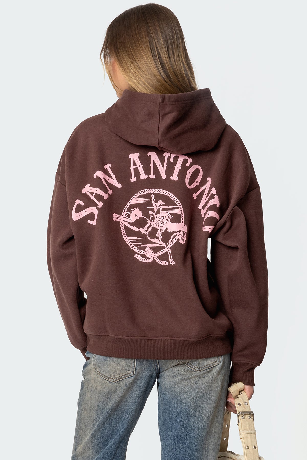Brown Graphic Print Oversized Hoodie for Women
