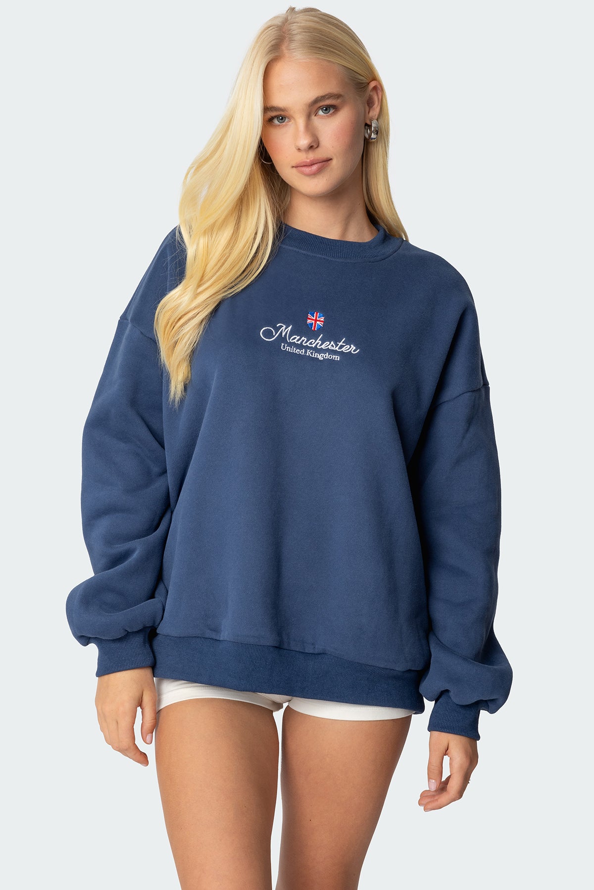 Navy Embroidered Oversized Shirt