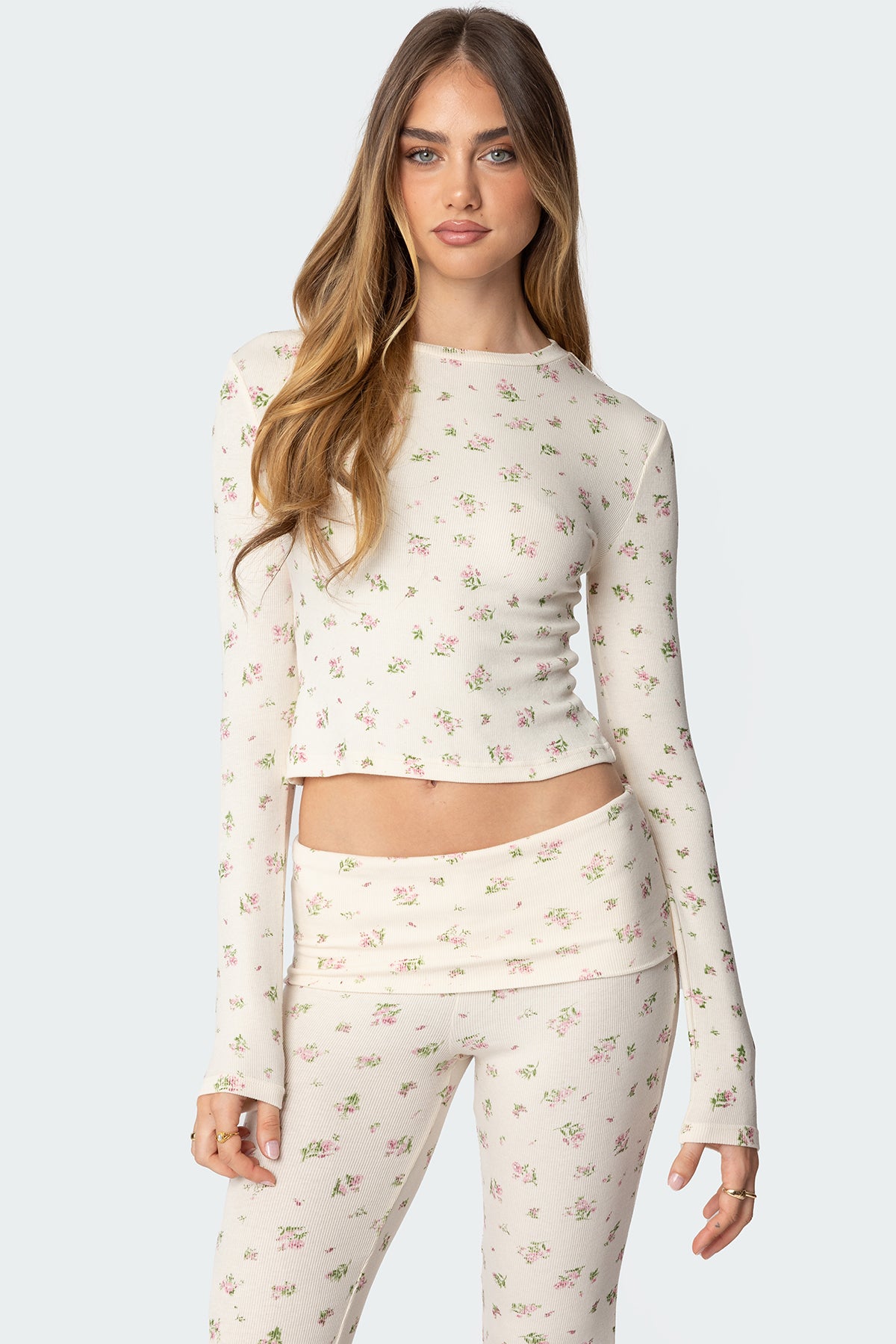 Floral Ribbed Lounge Top for Women