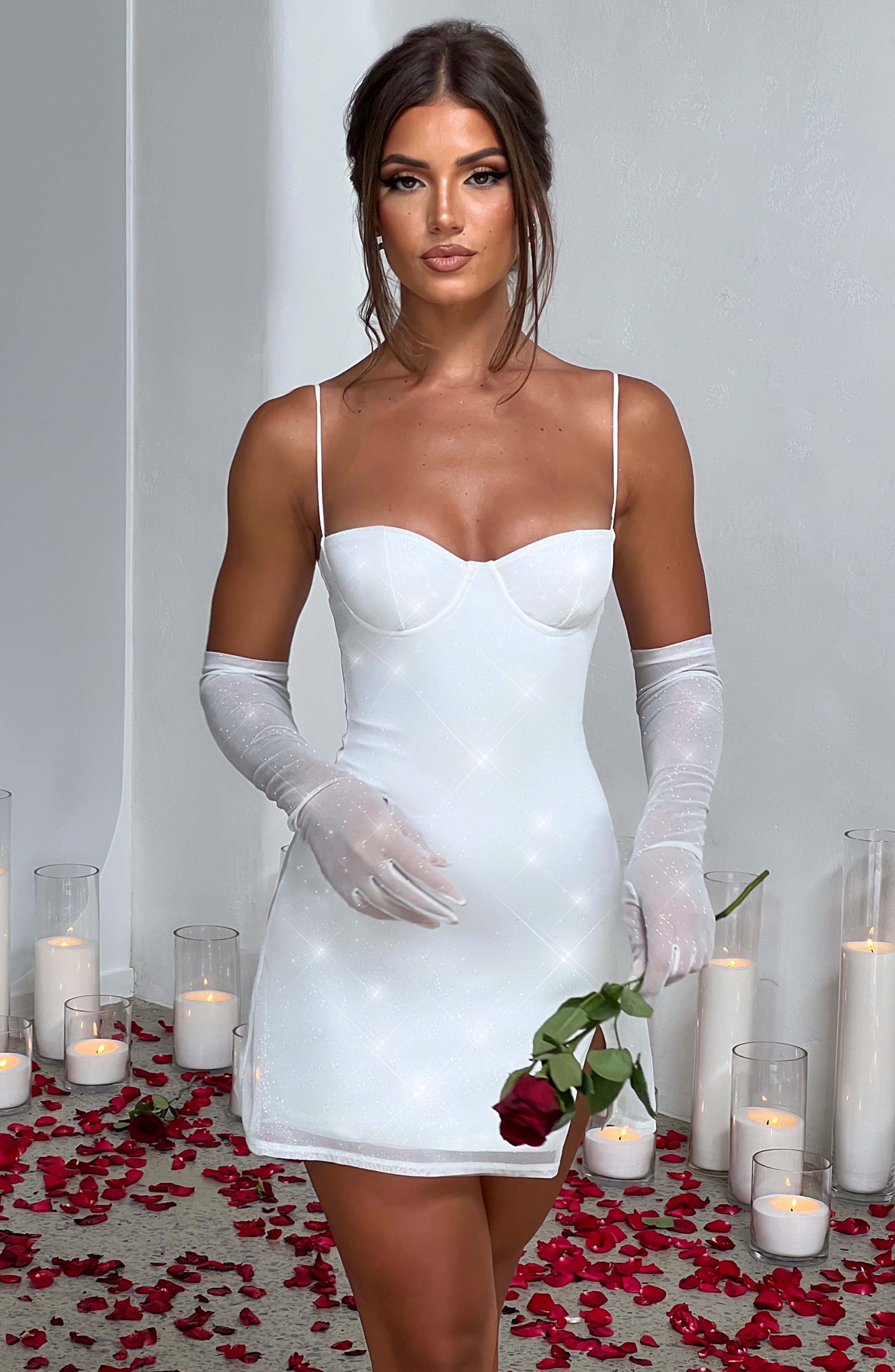 Ivory Sparkle Elbow-Length Pixie Gloves - Lightweight Sheer Accessories