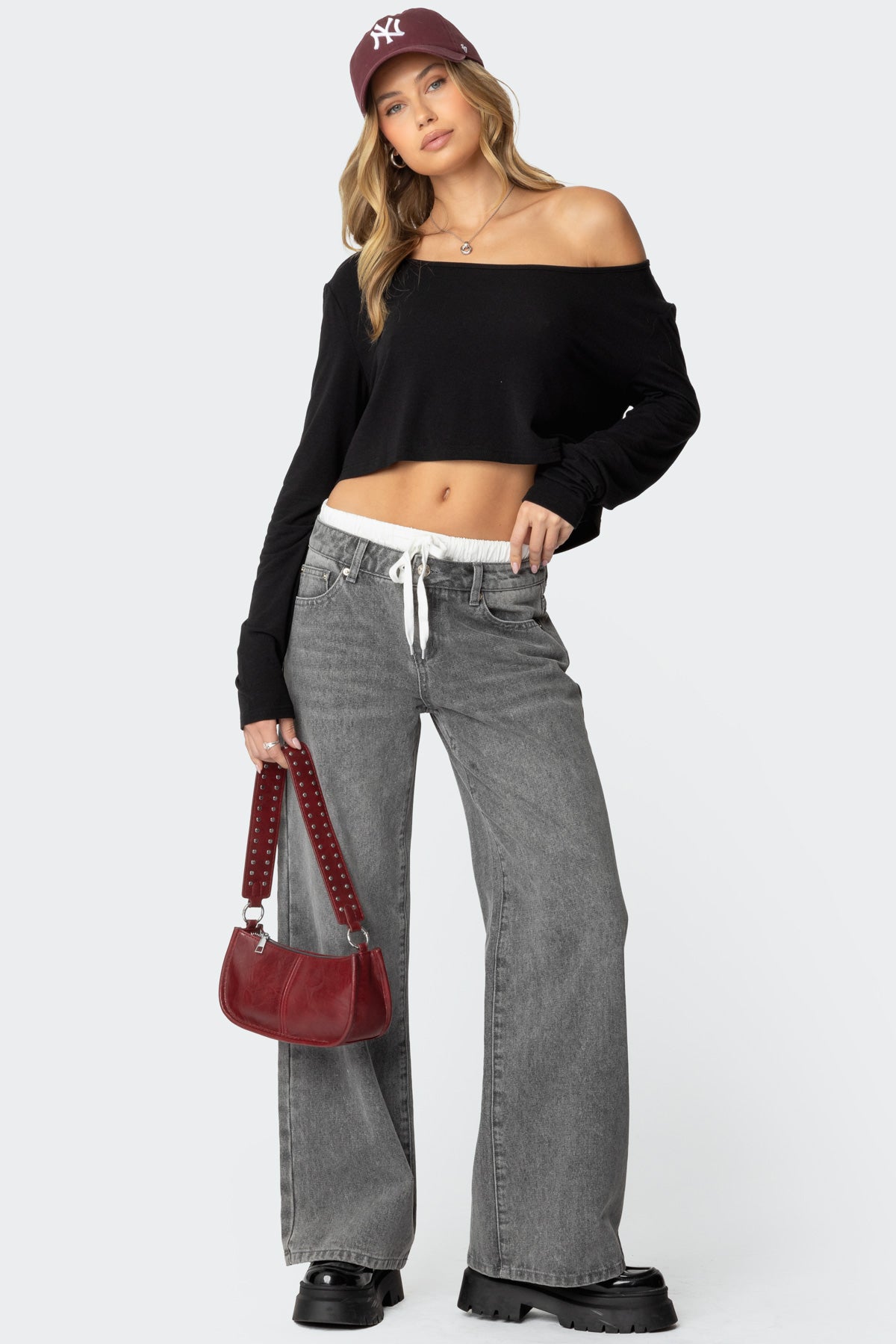 Gray Washed Drawstring Denim Pants