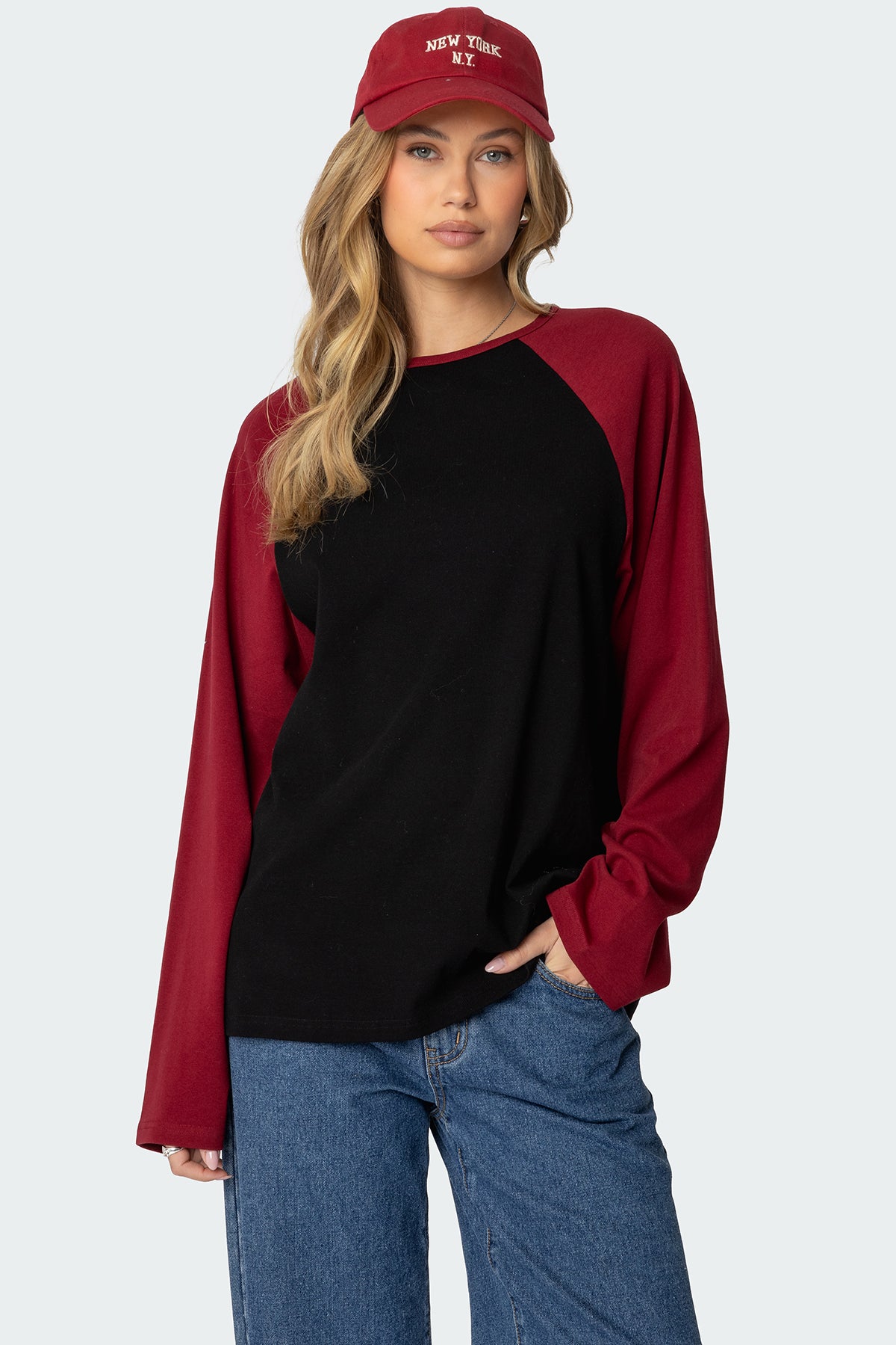 Black Oversized Raglan Long Sleeve Shirt