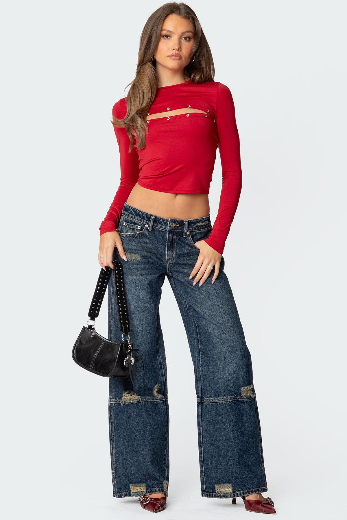 Blue Distressed Wide Leg Denim Pants