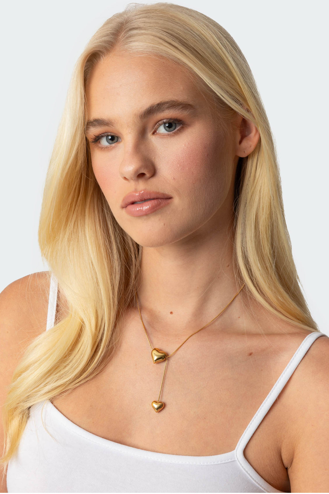 Gold Heart Pendant Duo Necklace Adjustable Chain