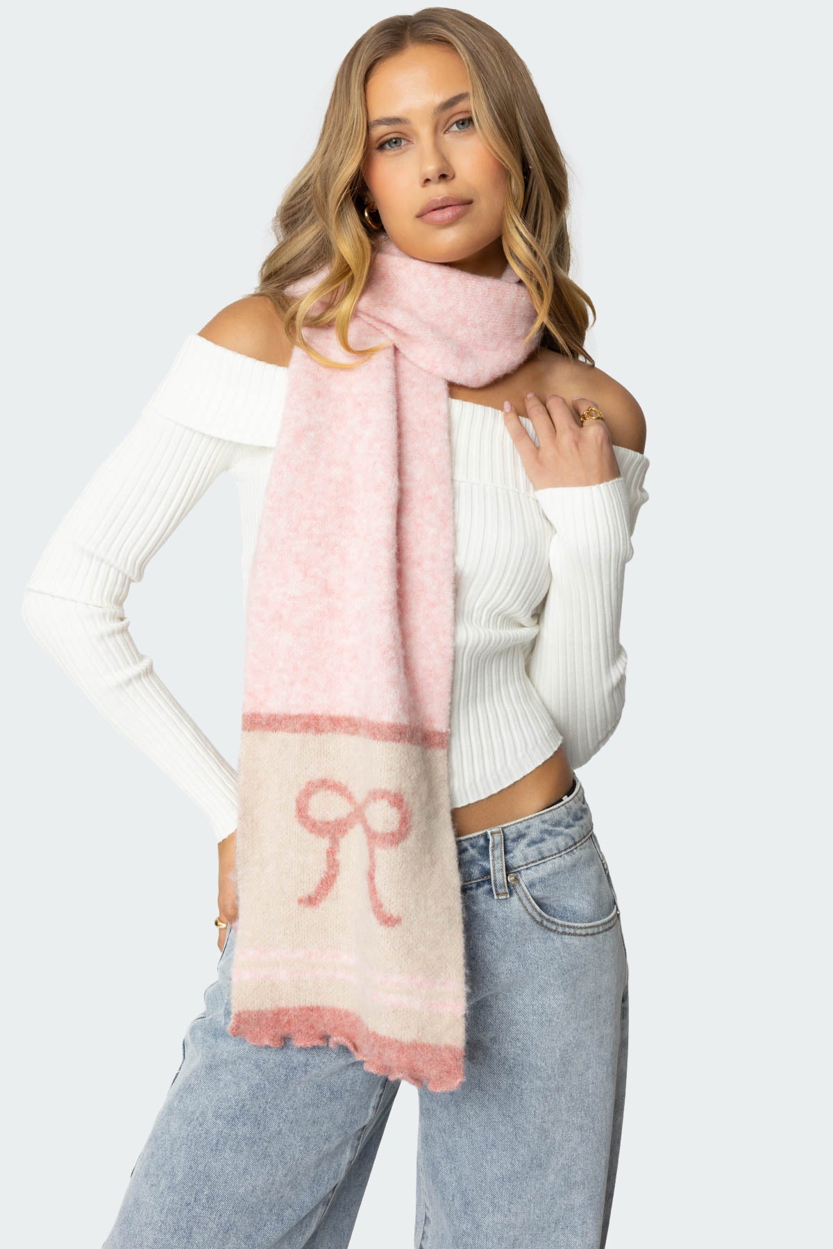 Pink Knit Bow Scarf