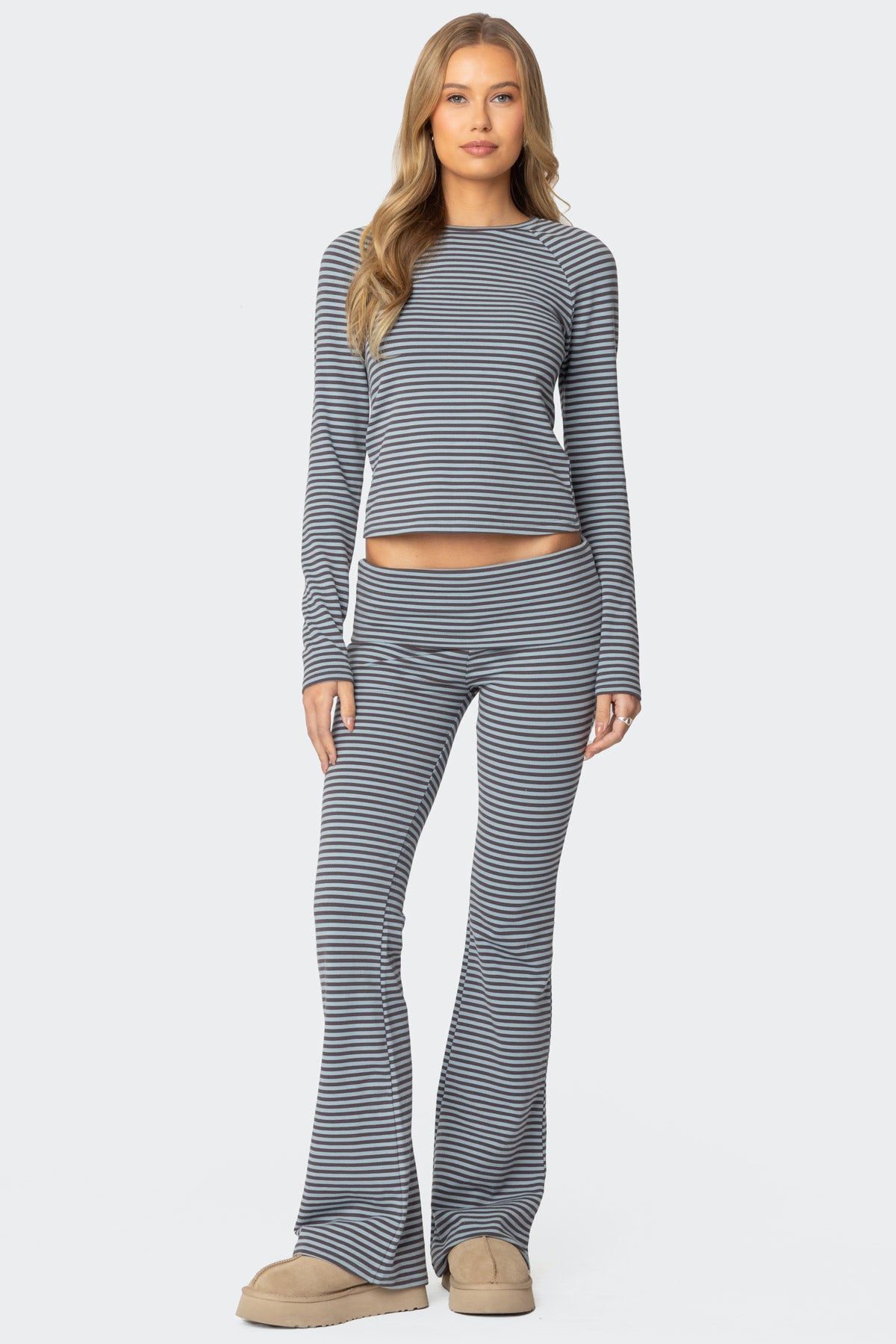Navy Striped Flare Leggings Set