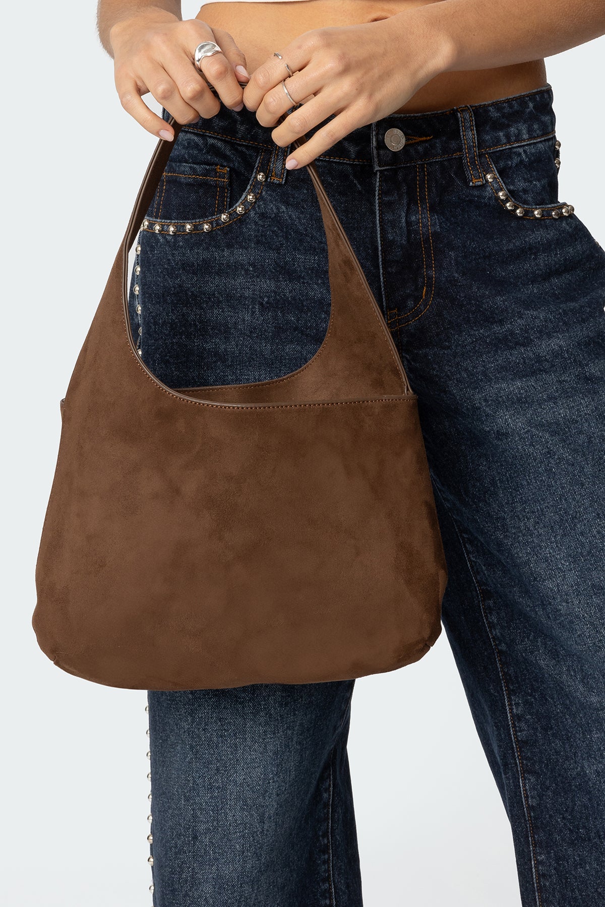 Brown Faux Suede Wrap Shoulder Bag with Coin Pouch