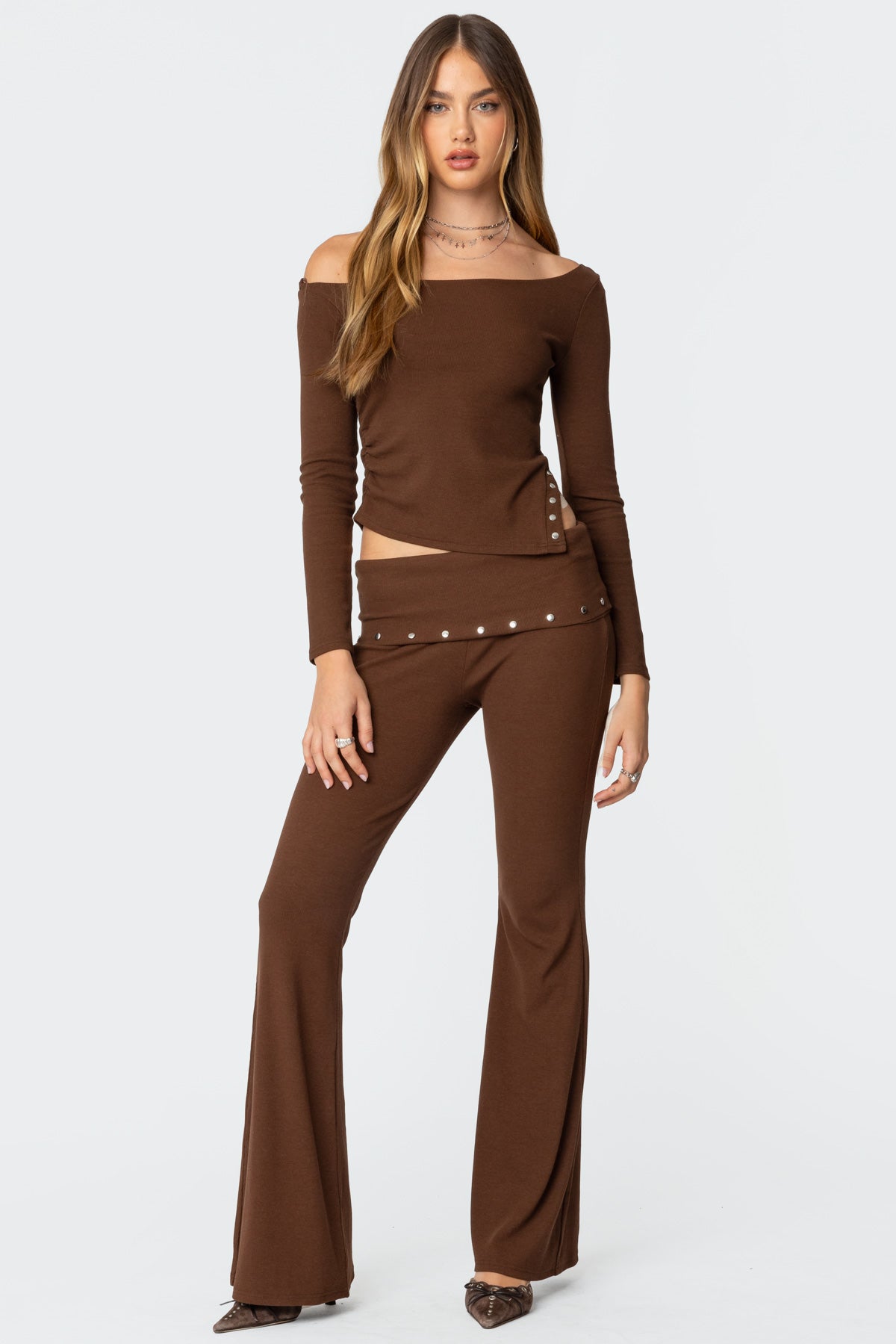 Brown Studded Flare Leggings for Women