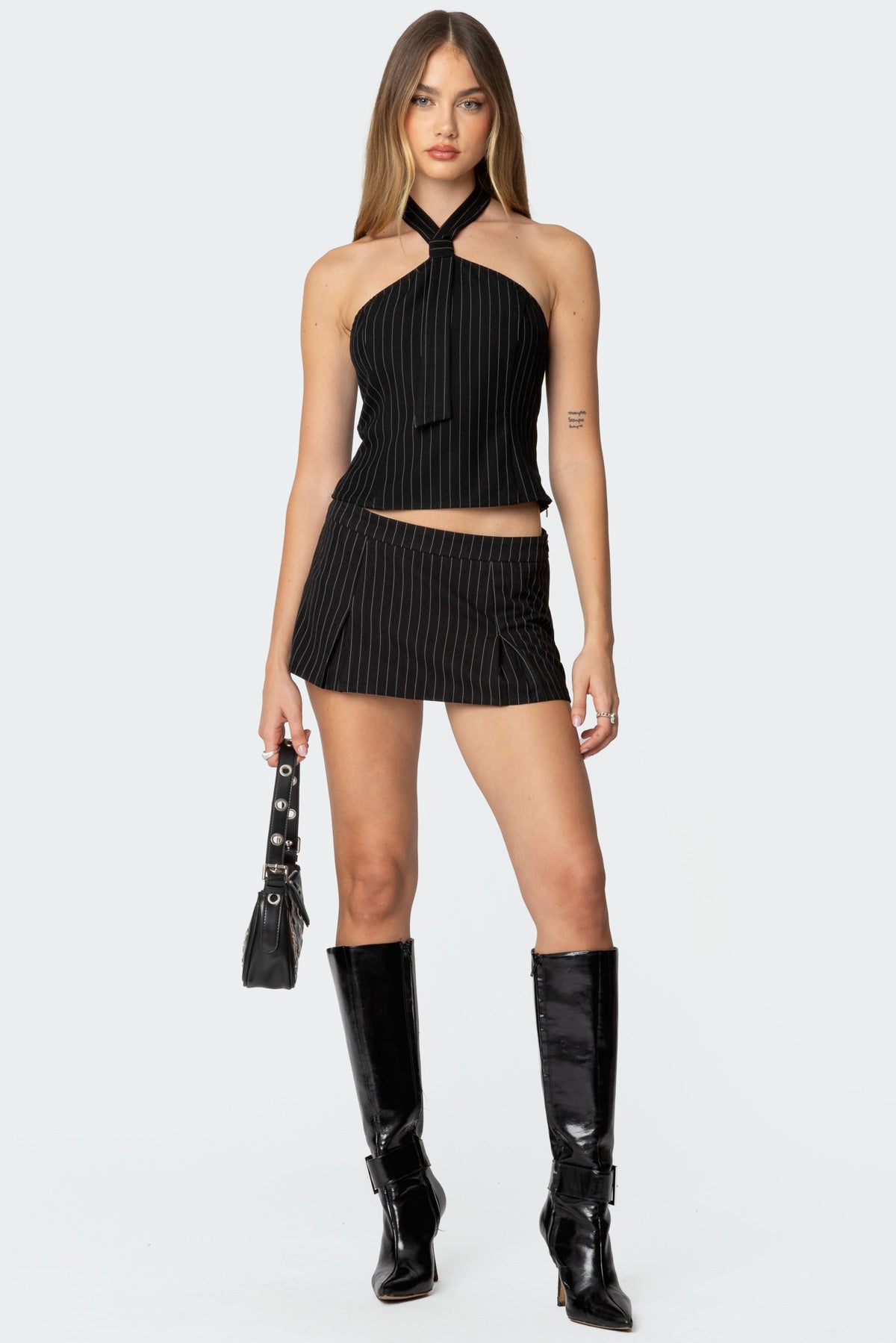Black Pleated Mini Skort Set