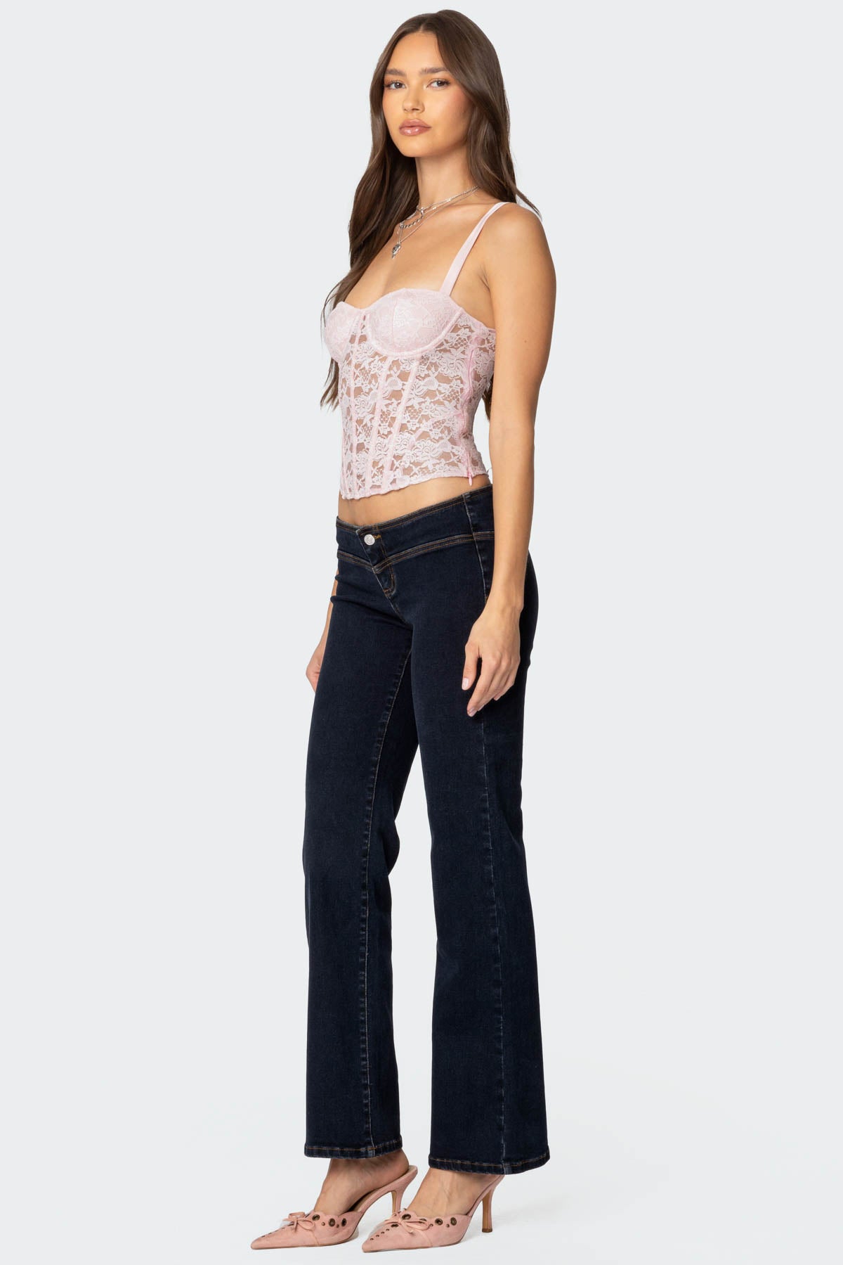 Adjustable Lace Cupped Corset in Light Pink