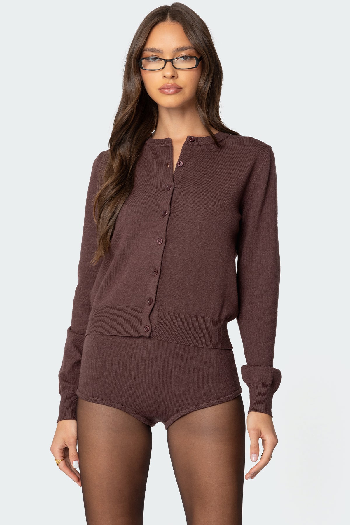 Brown Knit Button Up Cardigan