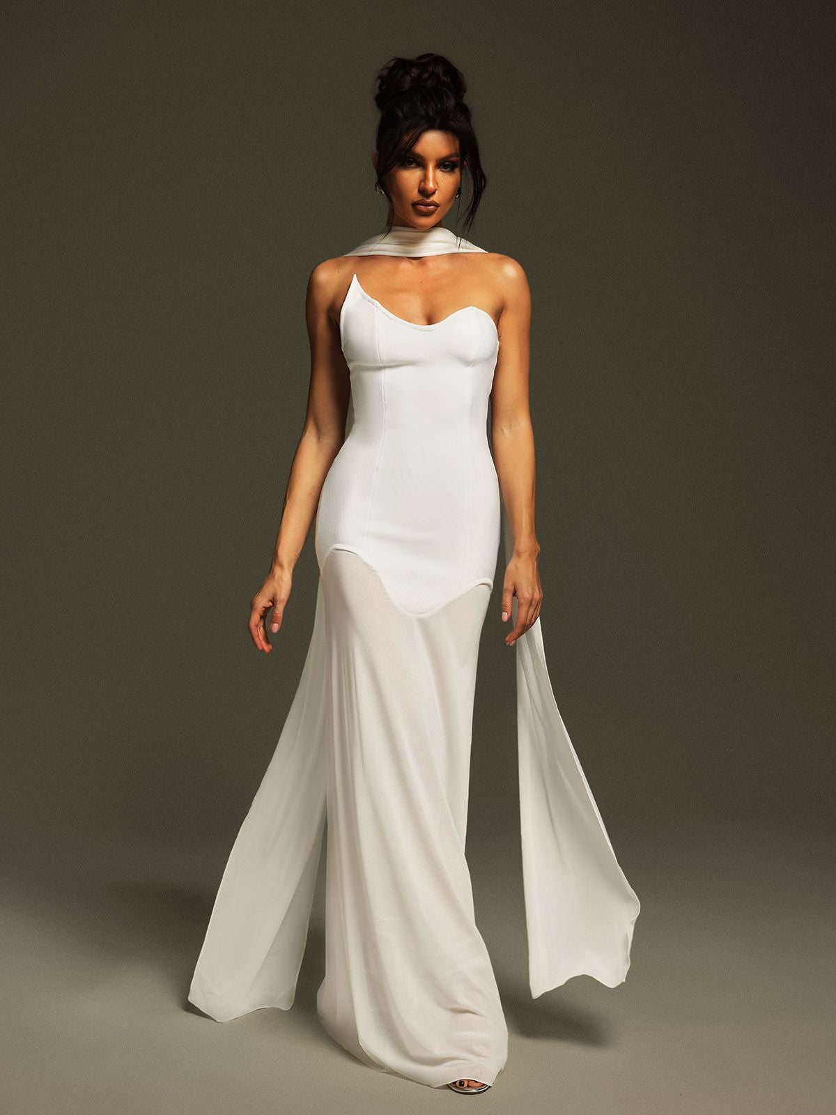 Elegant Strapless White Bandage Maxi Dress