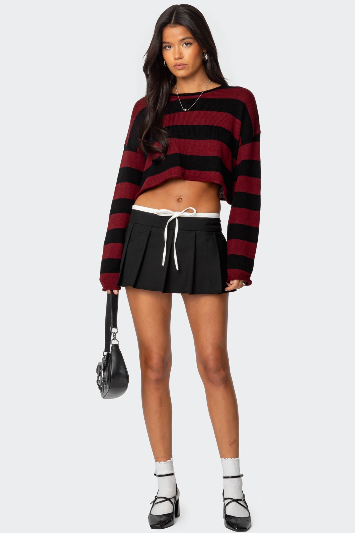 Black White Drawstring Mini Skort Dress