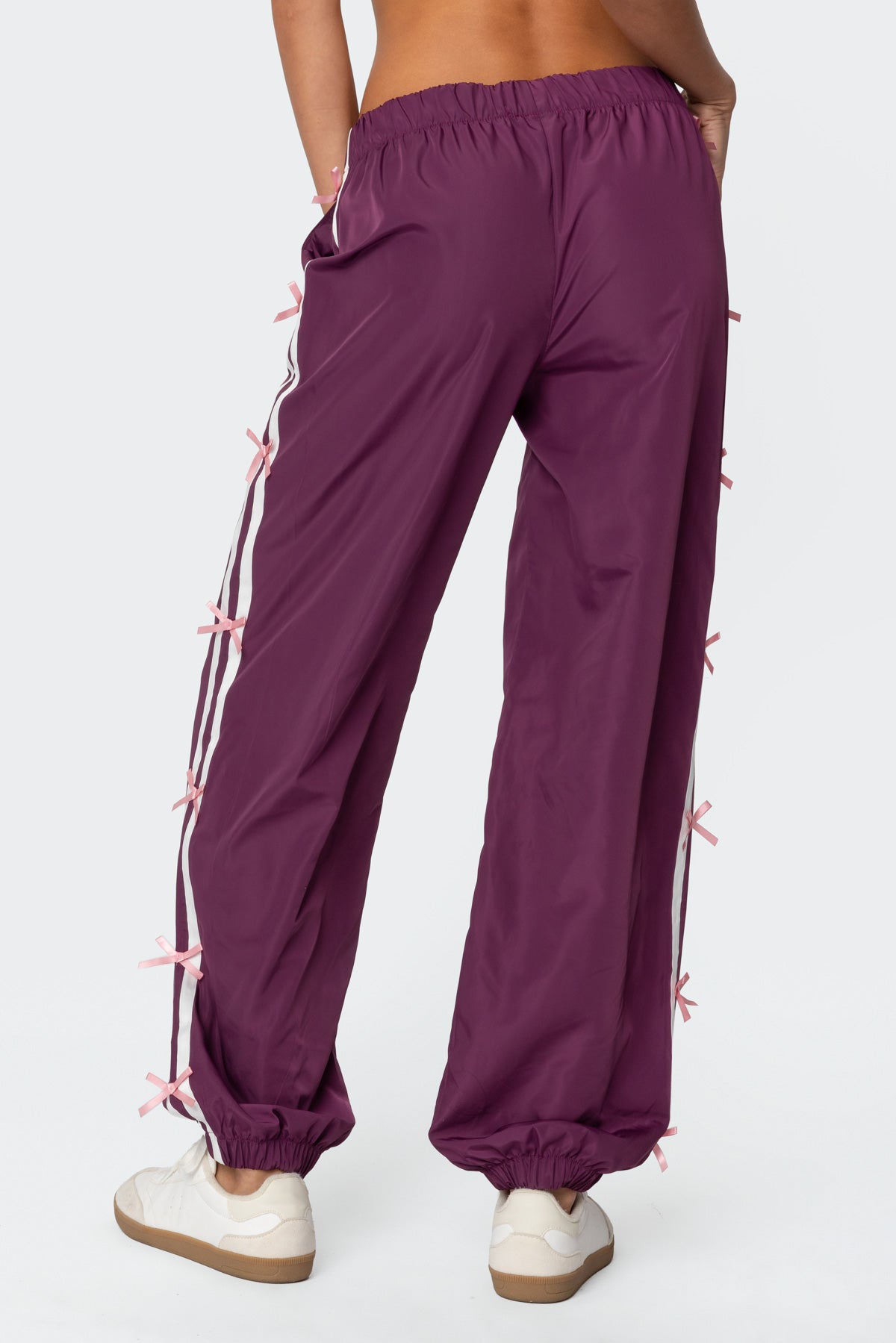 Purple Nylon Track Sweatpants with Bow Detailing
