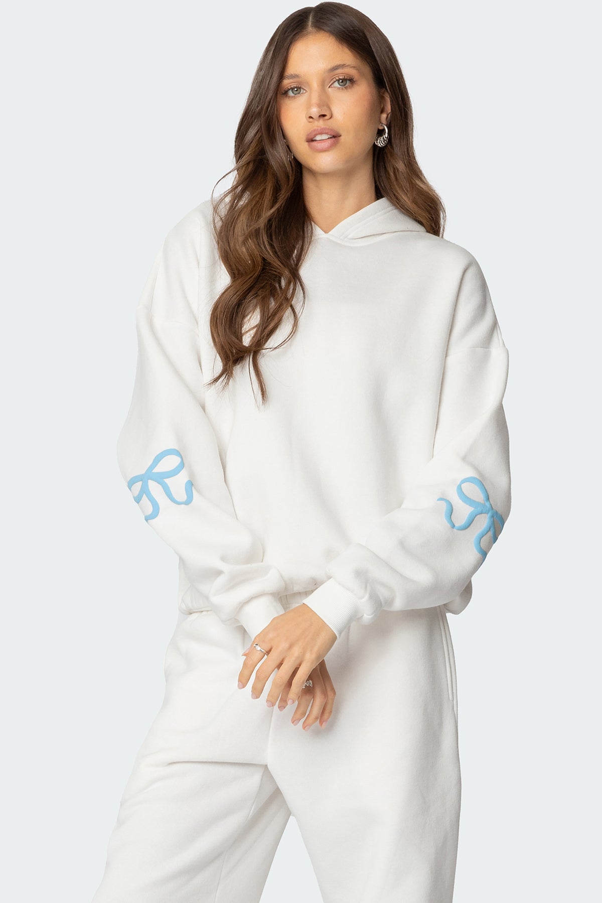 Cream Bow Detail Hoodie Sweatshirt