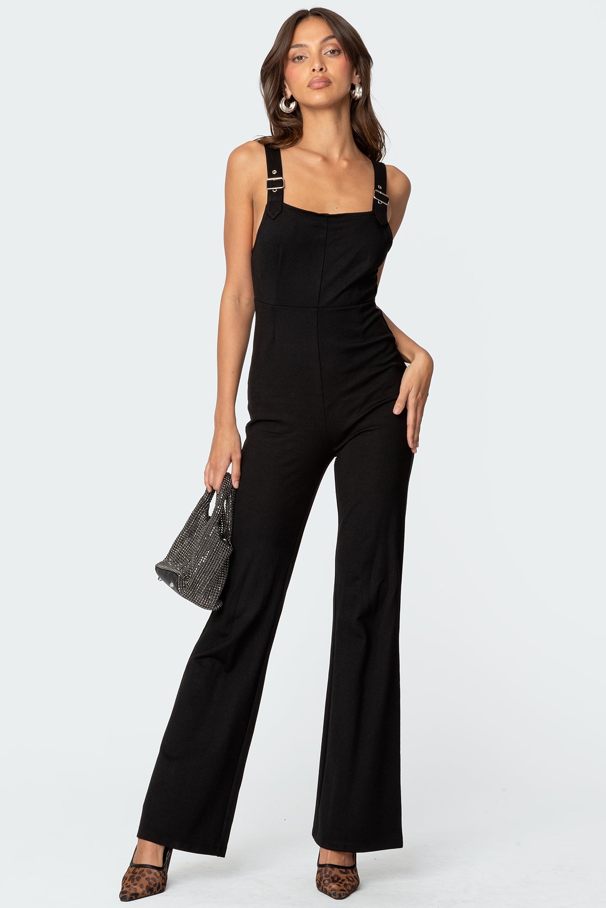 Black Buckle Strap Jumpsuit for Women