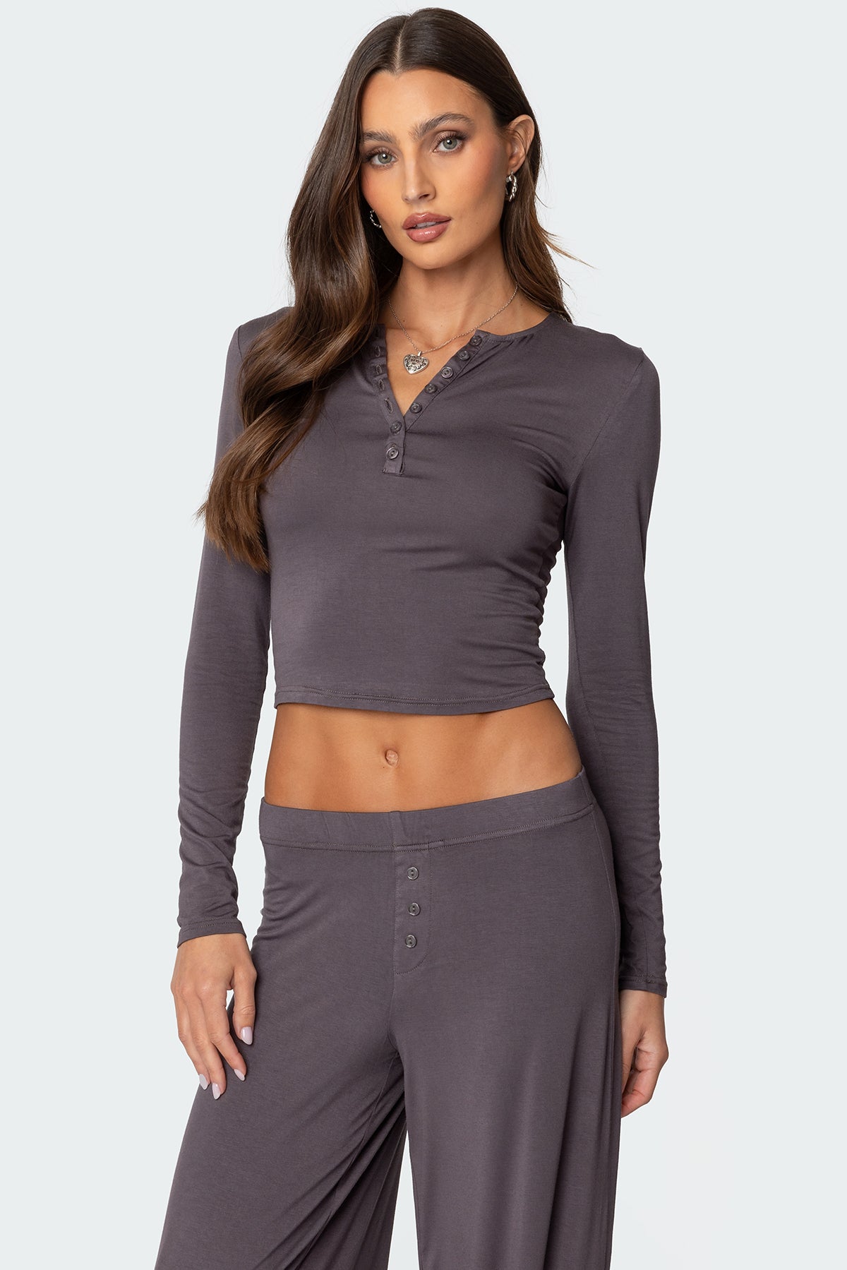 Grey Henley Top Sleeper with Long Sleeves