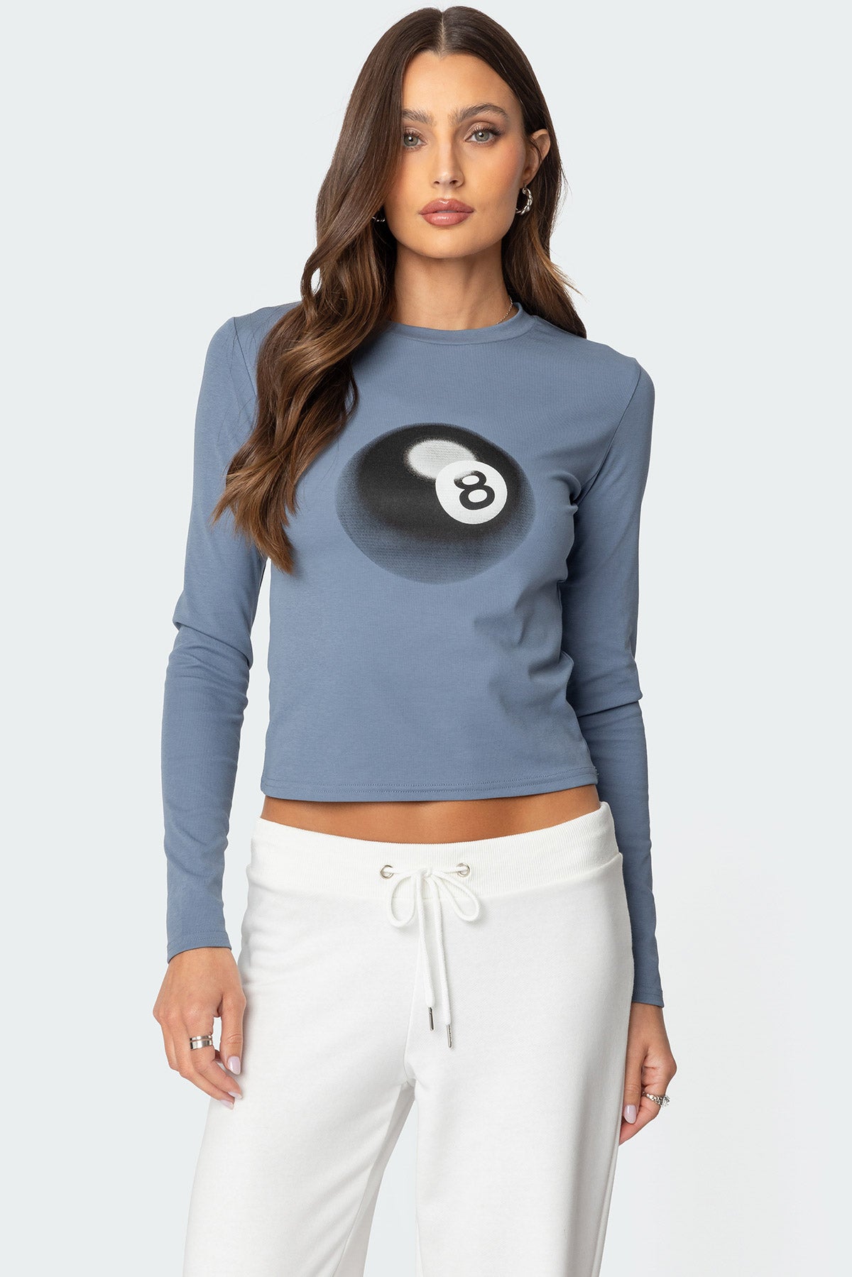 Blue Graphic Print Long Sleeve T-Shirt