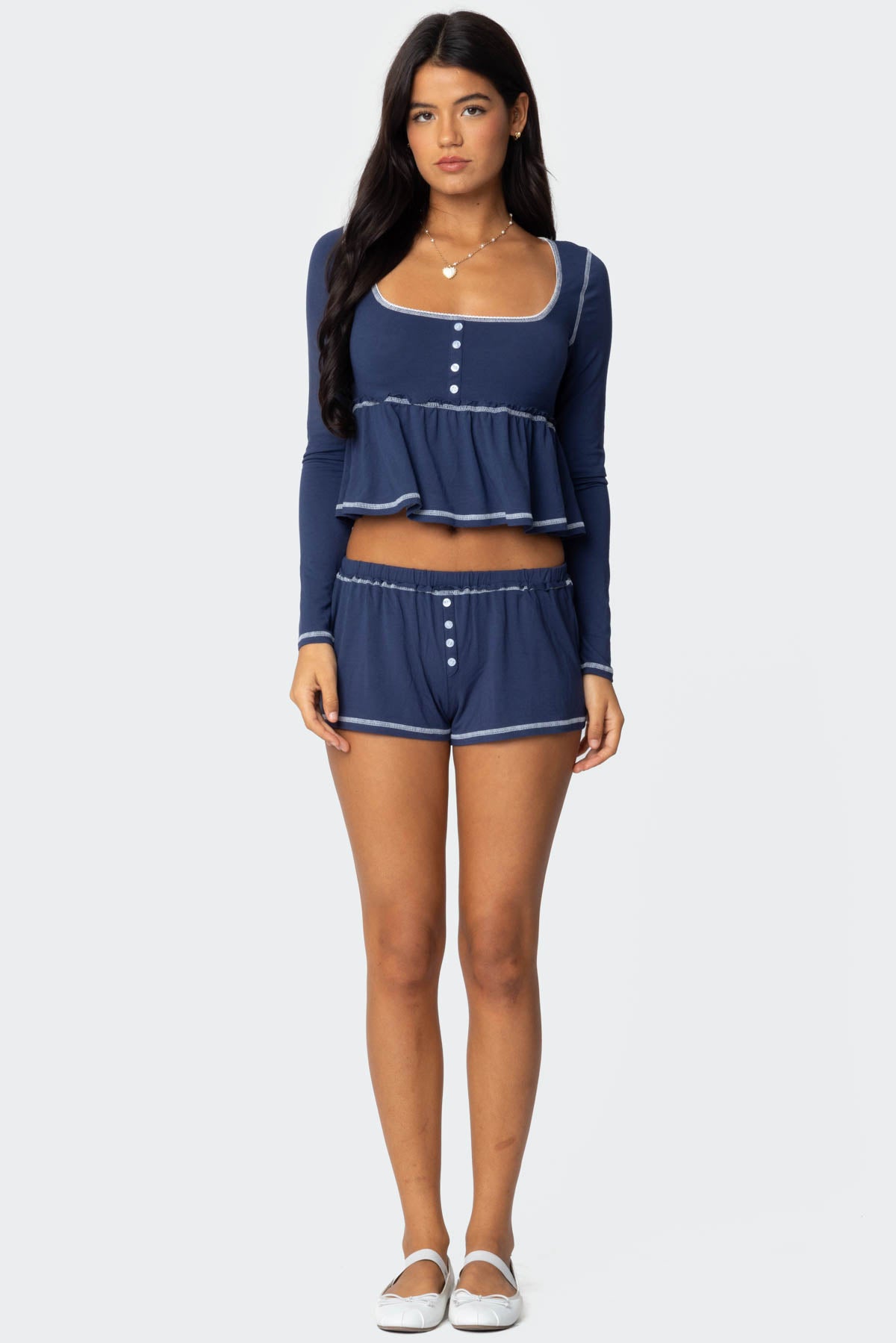 Navy Sleepwear Contrast Shorts XL L XS S M