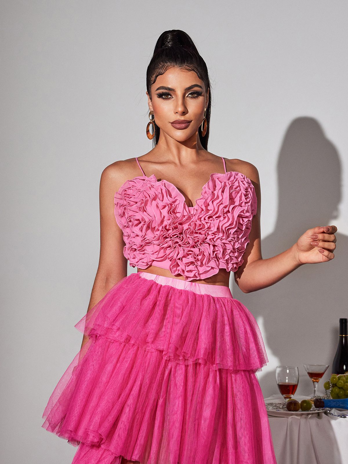 Pink Heart Ruffle Top with Spaghetti Straps - Laurelin