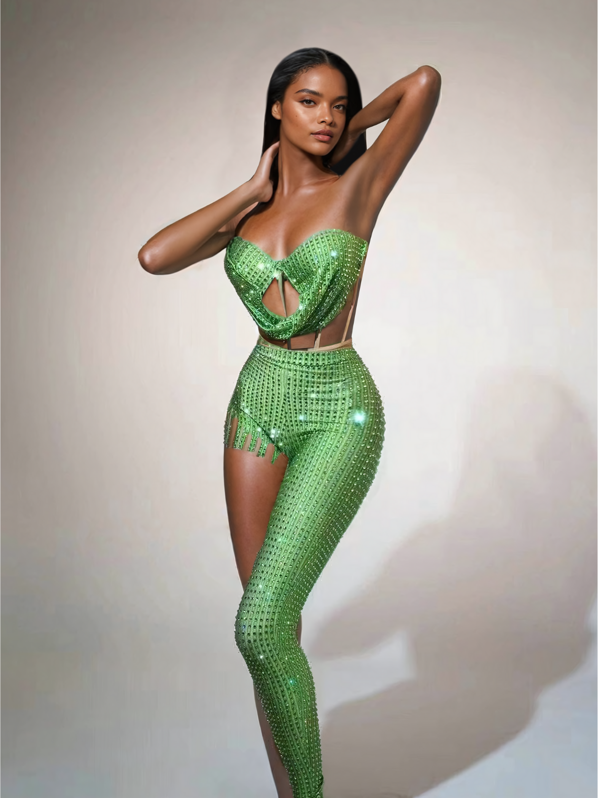 Sparkling Crystal Embellished Pants Set
