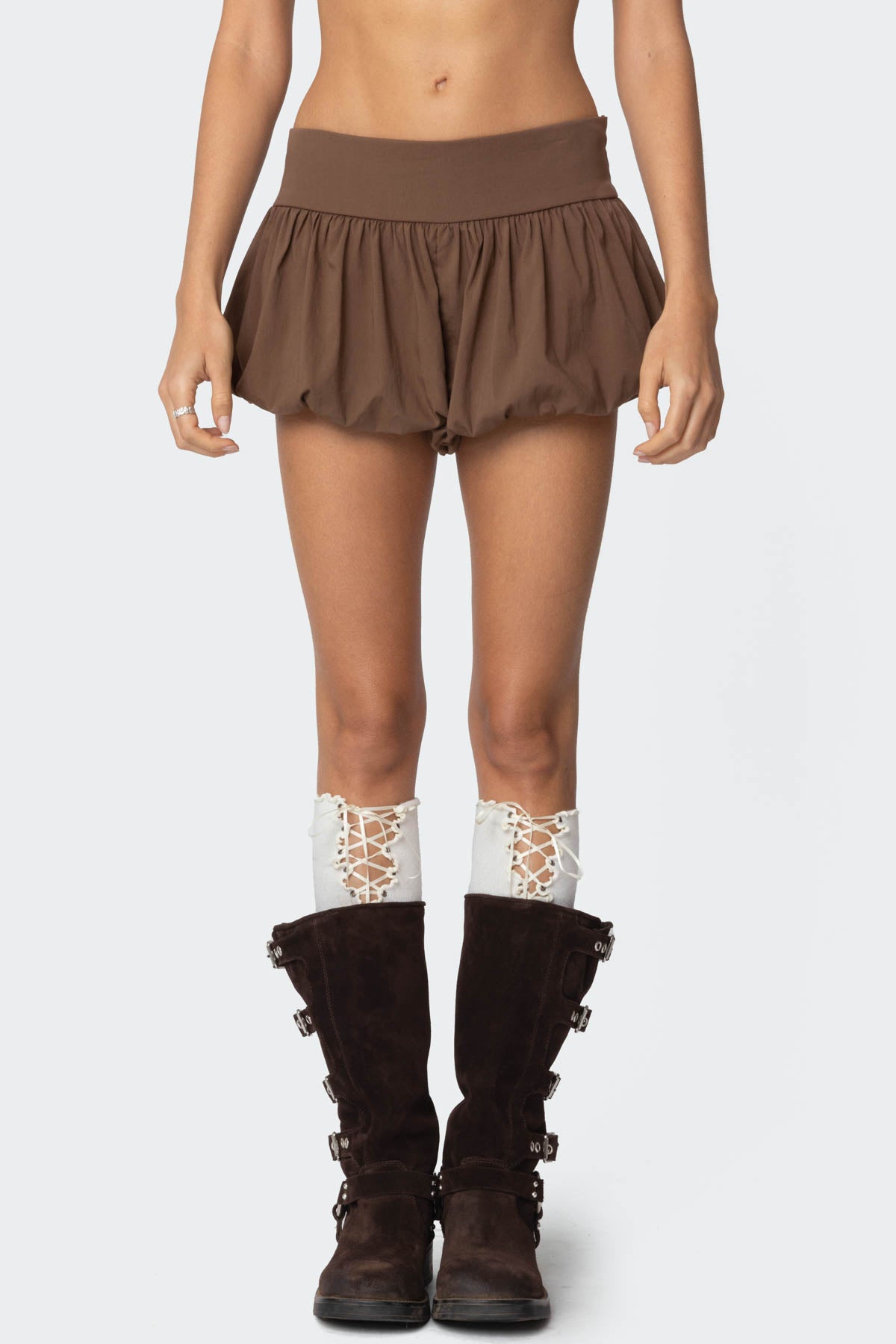 Brown Bubble Micro Shorts Womens Wide Waistband
