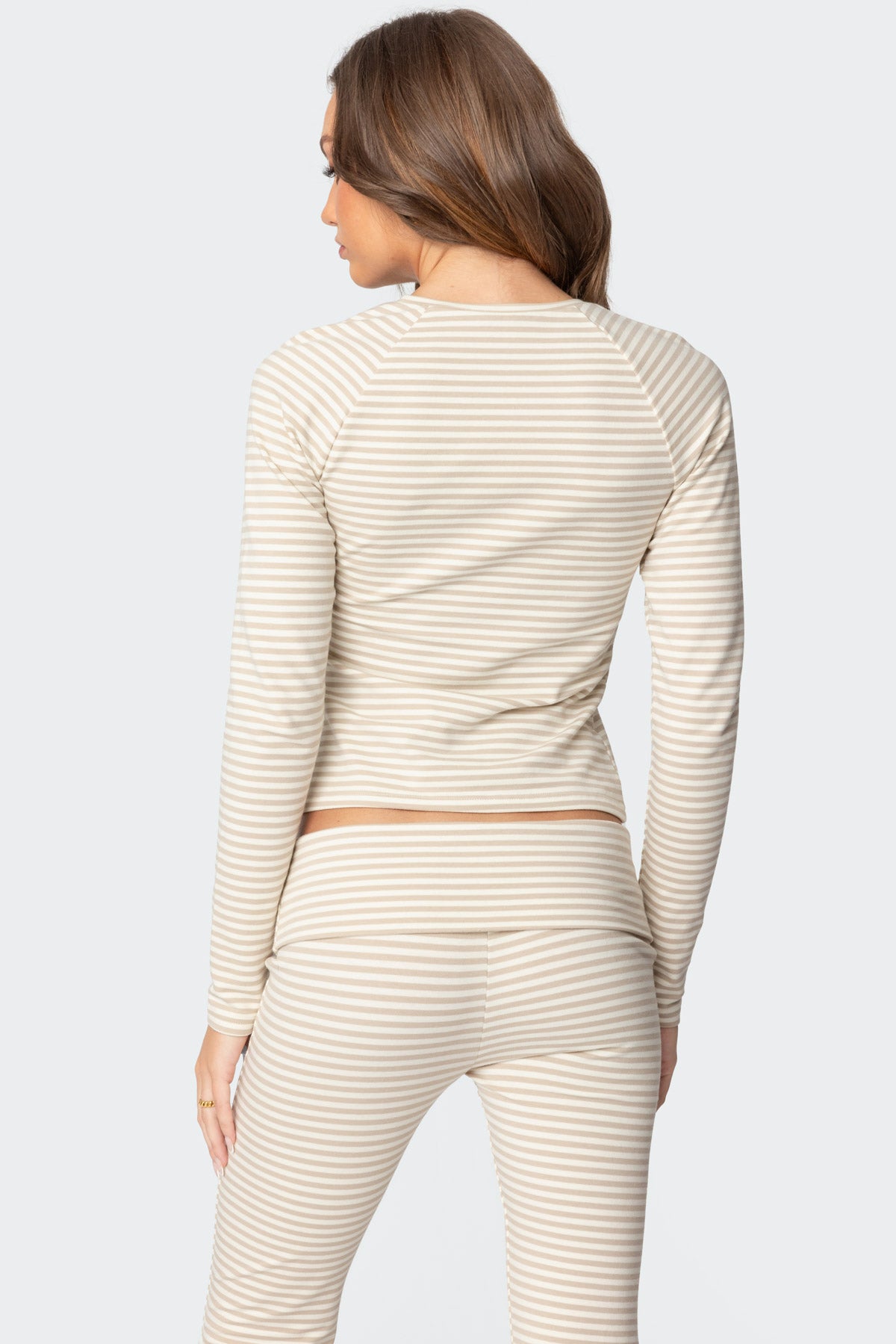 Stripey Long Sleeve T-Shirt Set - Loungewear Cotton Blend