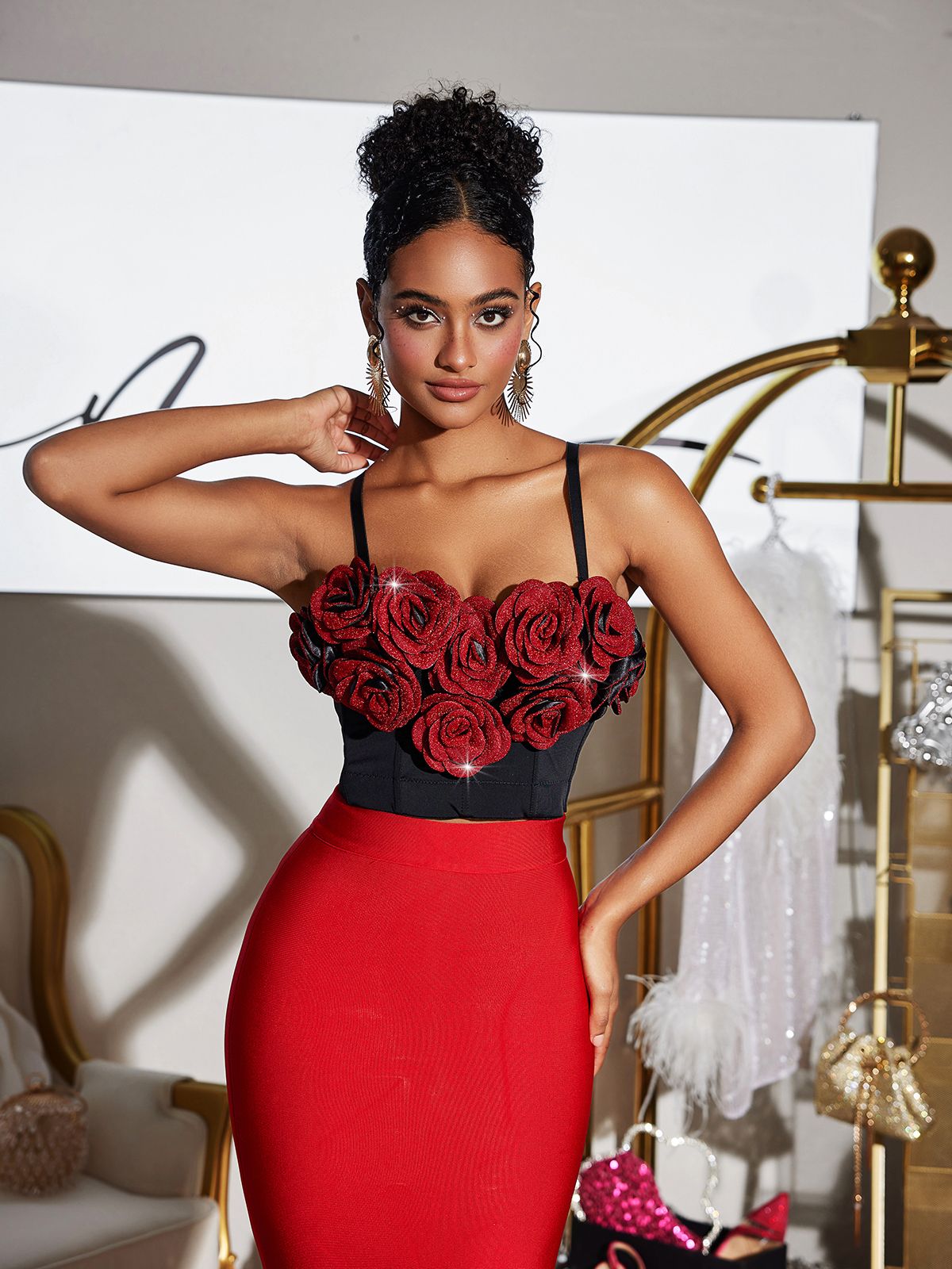 Floral Bustier Spaghetti Top by Wang Kuan