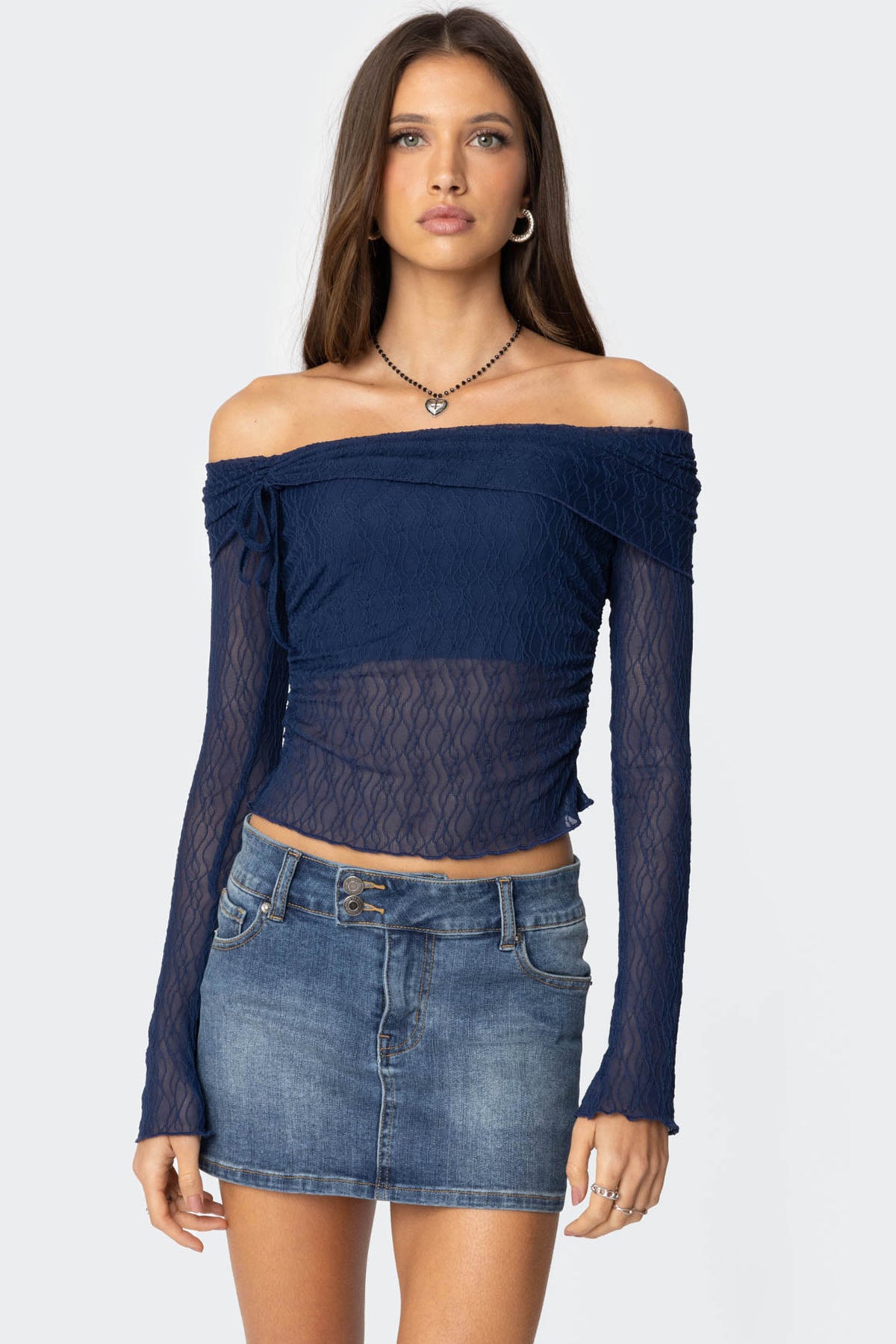 Navy Sheer Drawstring Top
