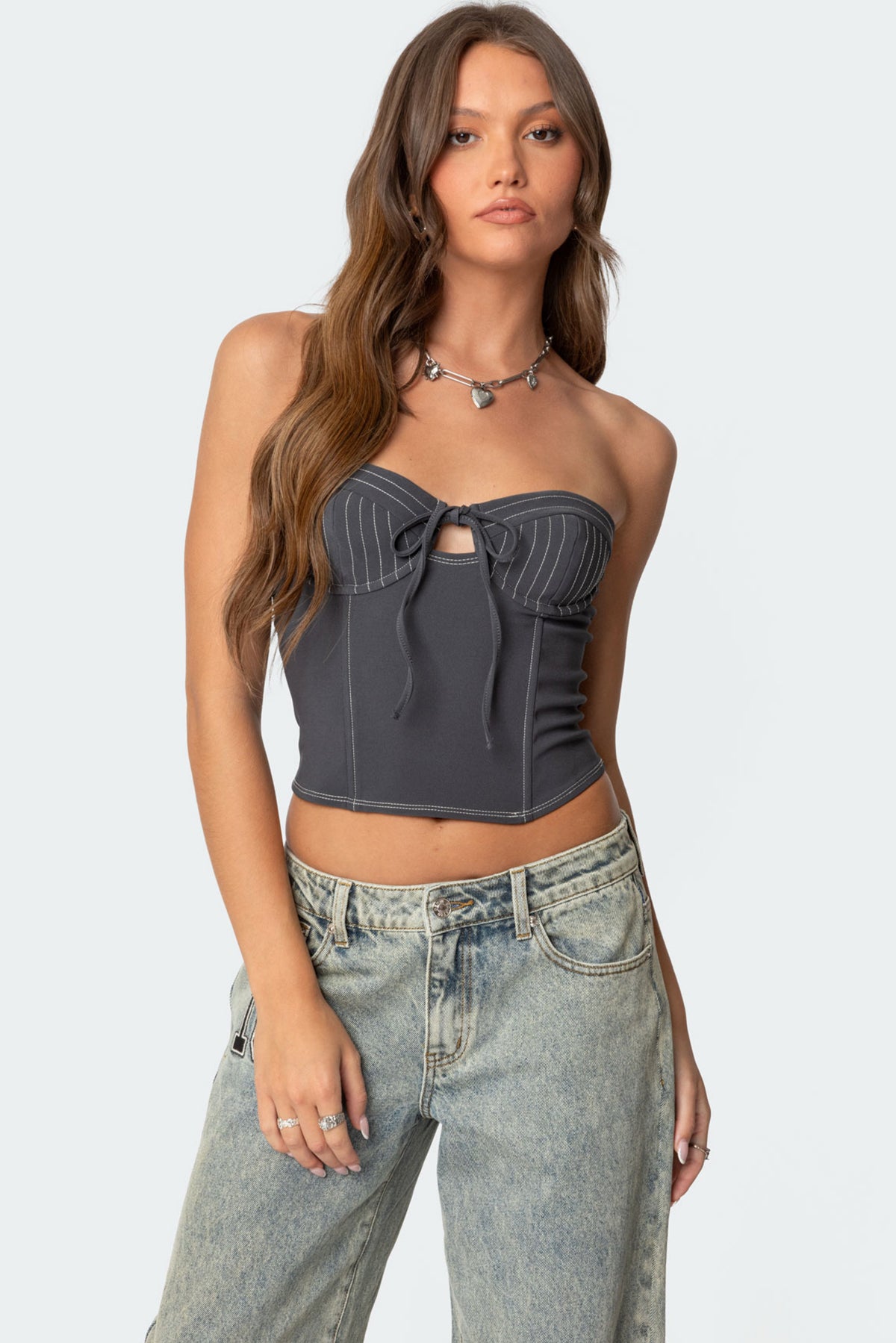 June Striped Tie Front Corset Top